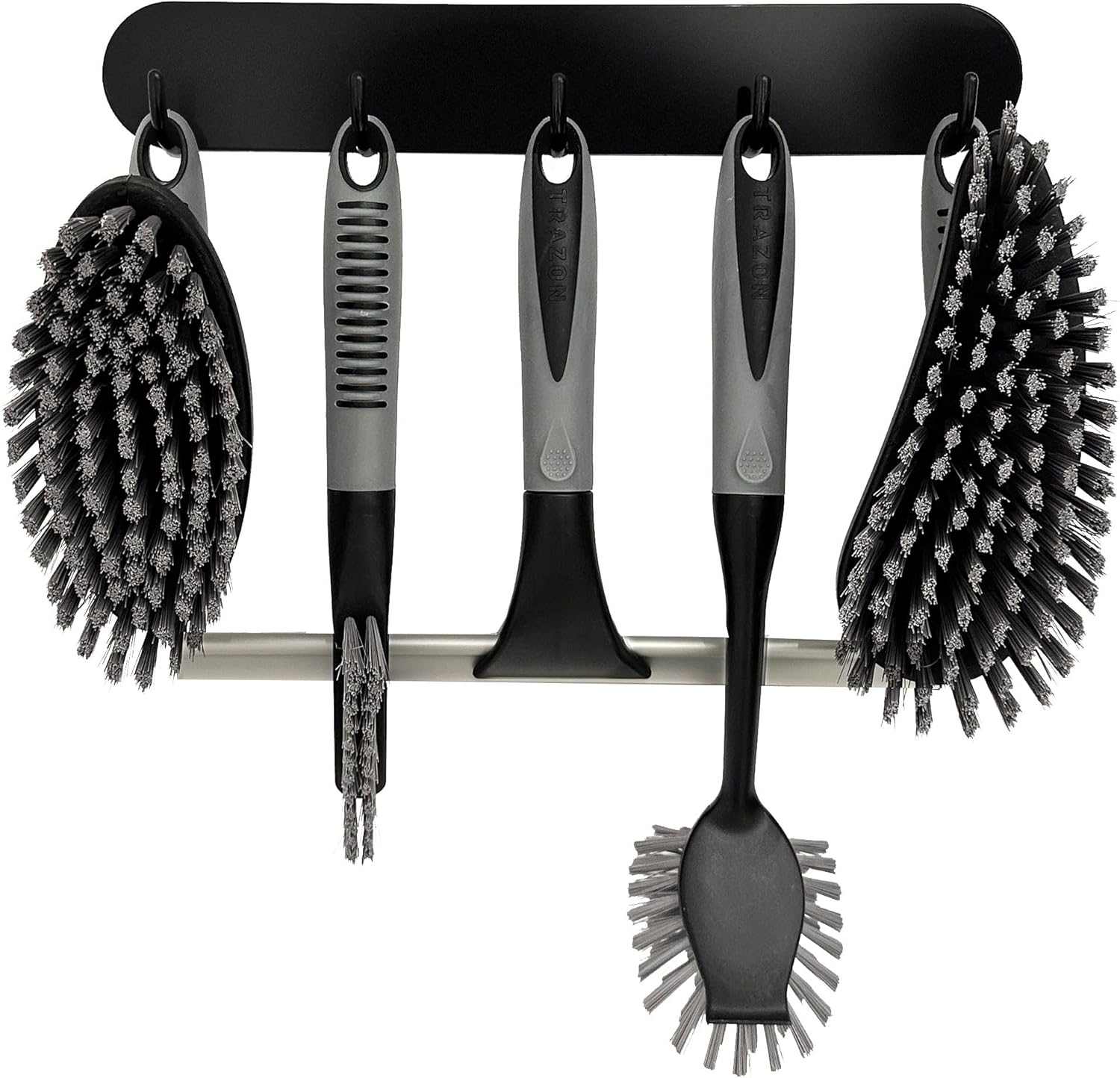 Scrub Brush Set of 6 pcs - Cleaning Shower Scrubbers with Squeegee for Shower Glass and Adhesive