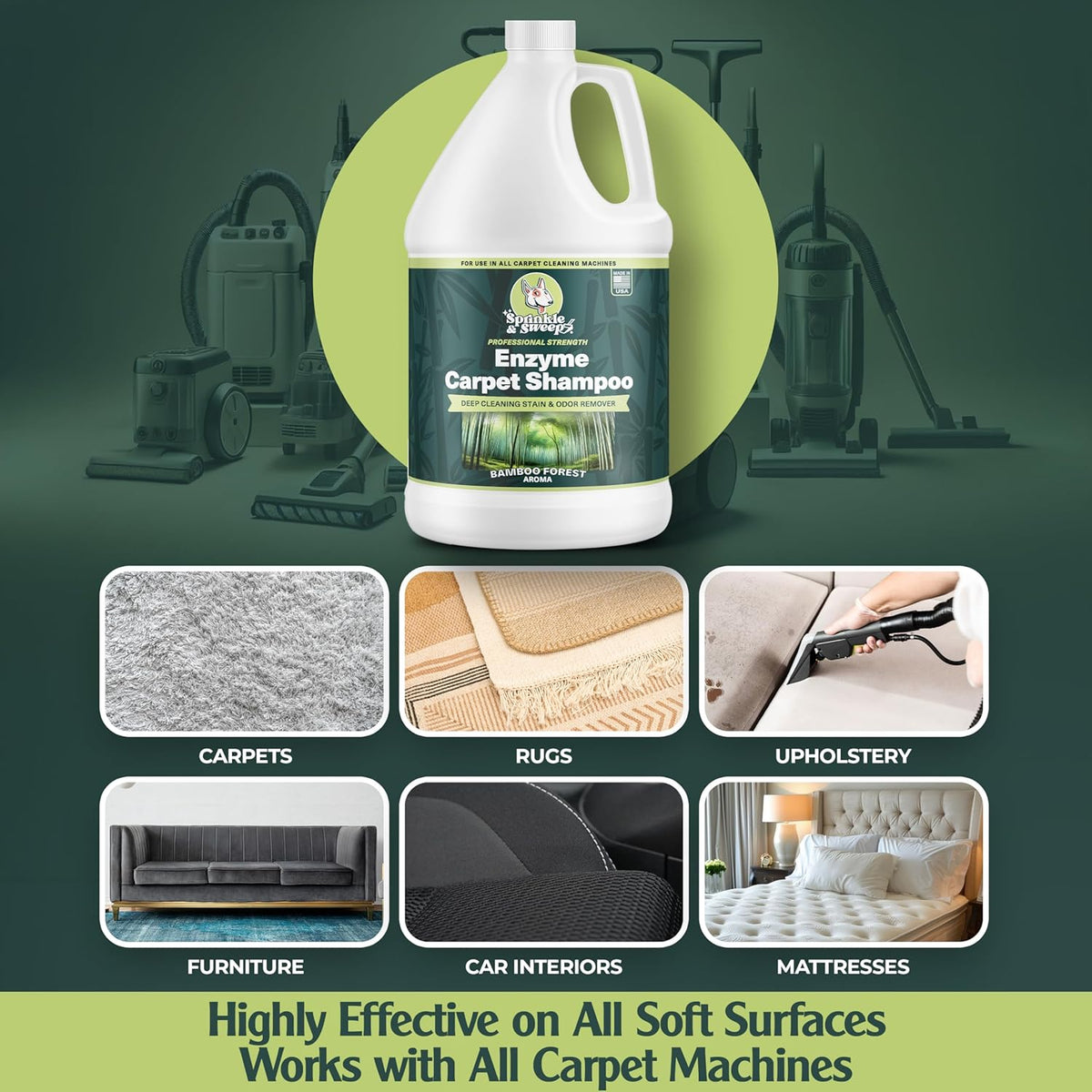 Enzyme Carpet Cleaner - Enzyme Carpet Shampoo (1gal) - Carpet Cleaner Solution to Eliminate Tough