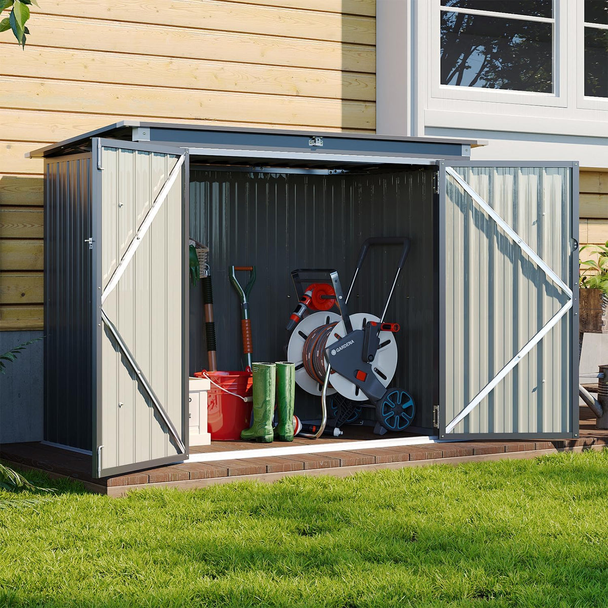 Aoxun 80 CU.FT Outdoor Storage Shed Metal Trash Can Storage with Chain Lid Waterproof Outdoor