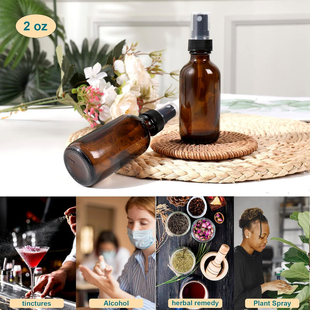 Amber Glass Small Spray Bottle 2 oz 48 Packs,Fine Mist Sprayer Small Clear Bottles,Refillable