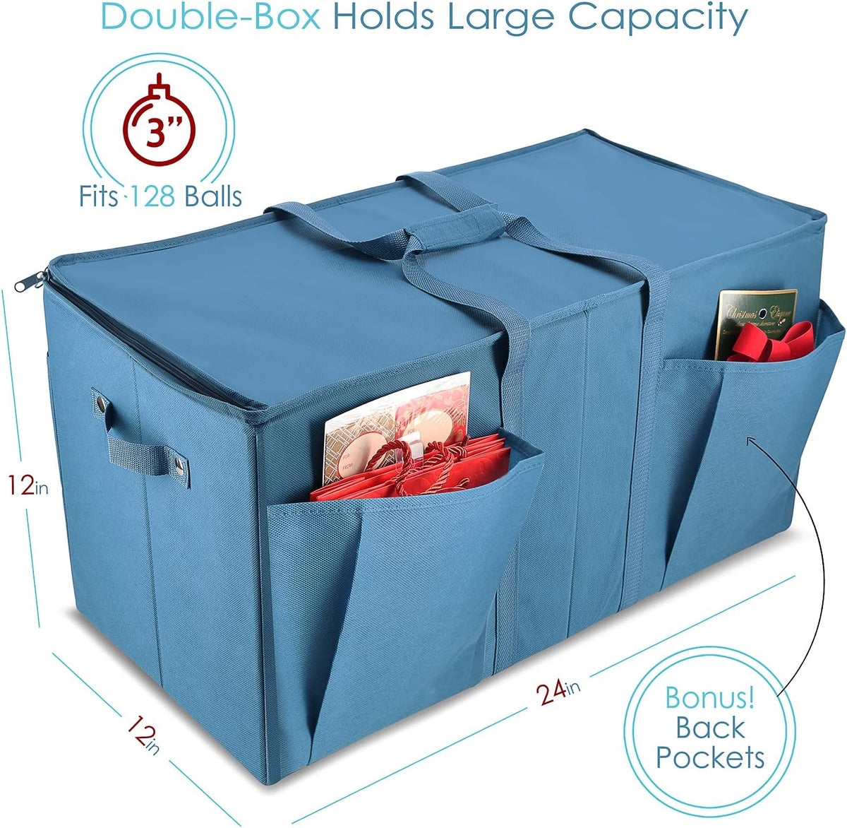 Hearth & Harbor Large Christmas Ornament Storage Box With Adjustable Dividers - Ornament Storage