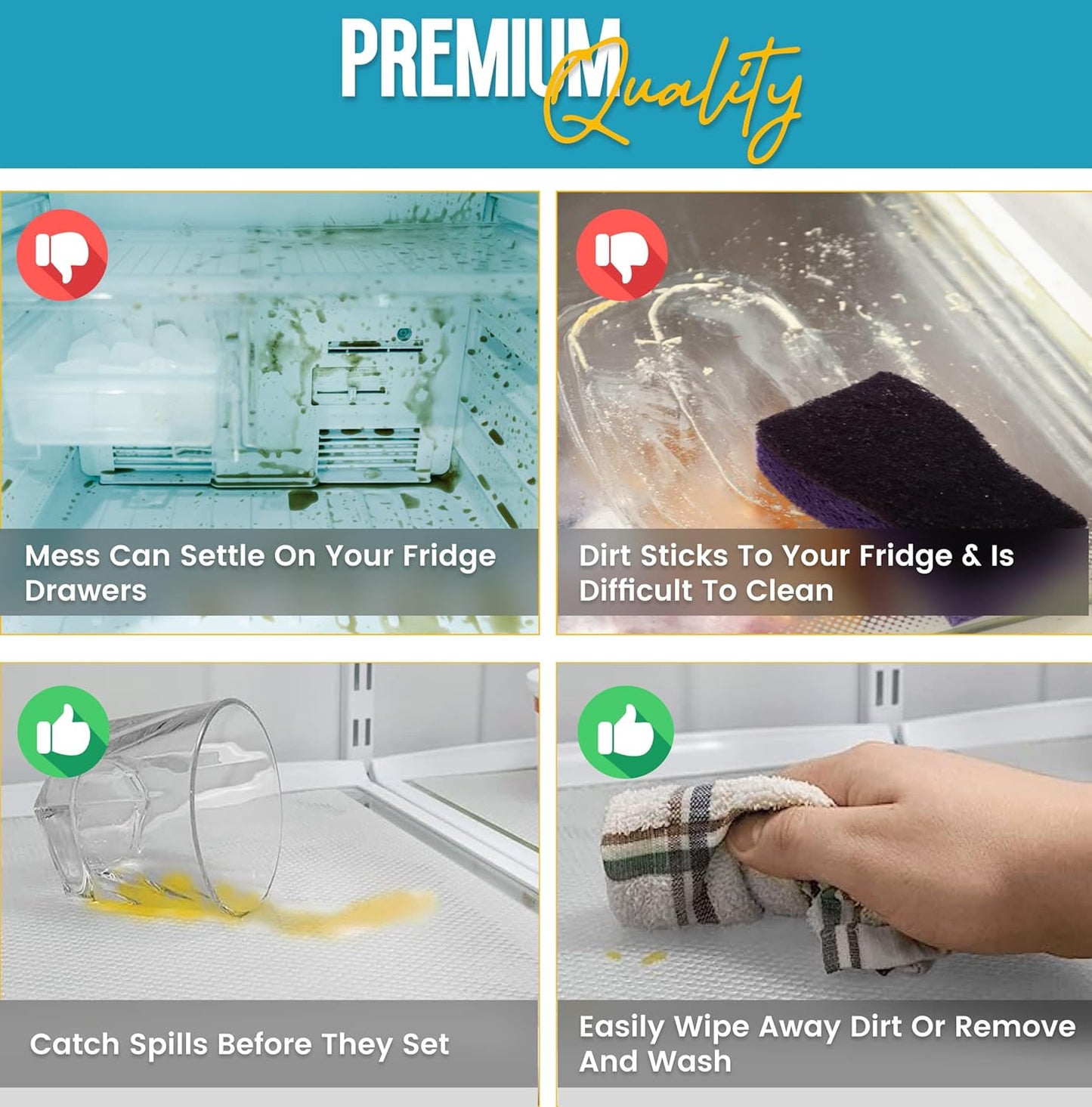 Refrigerator Liners for Shelves (8 Pack) by Linda’s Essentials - Non-Adhesive Drawer and Shelf