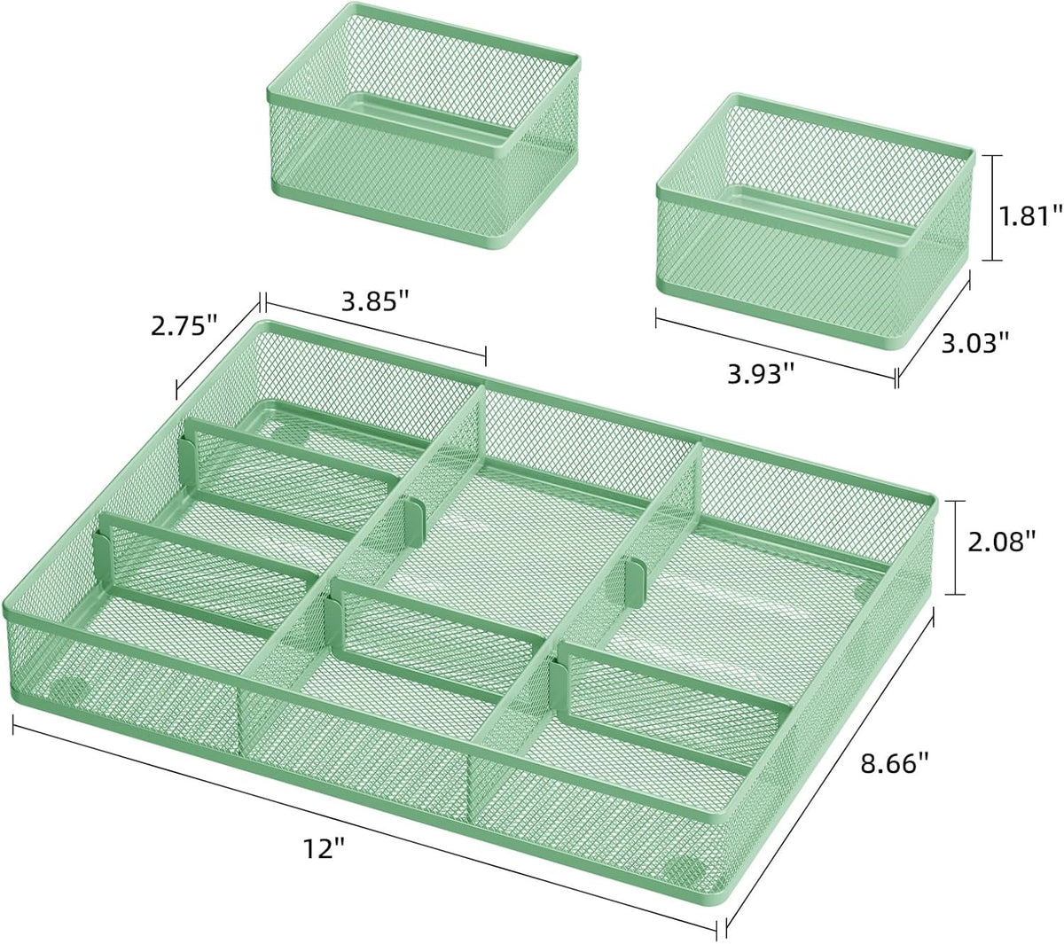 Marbrasse 3 Packs Desk Drawer Organizers, Metal Mesh Dividers with 9 Adjustable Compartments, Pen