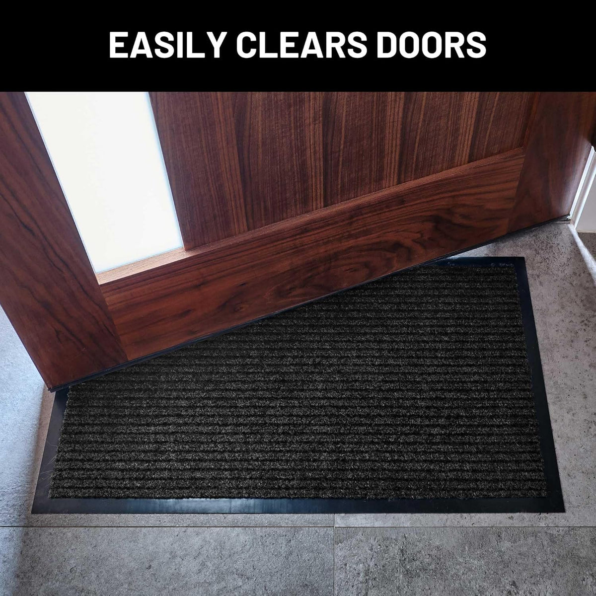 Sierra Concepts 2-Pack Front Door Mat Ribbed Black - Indoor Outdoor Floor Doormat Entryway Welcome