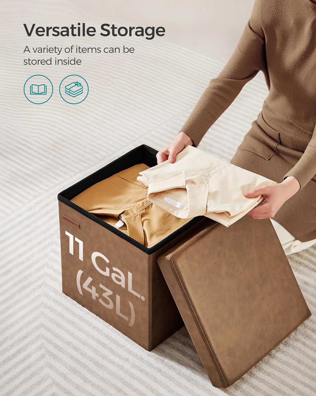 SONGMICS Mazie Collection - 15 Inches Ottoman with Storage, Footstool, Storage Ottoman, Load 660