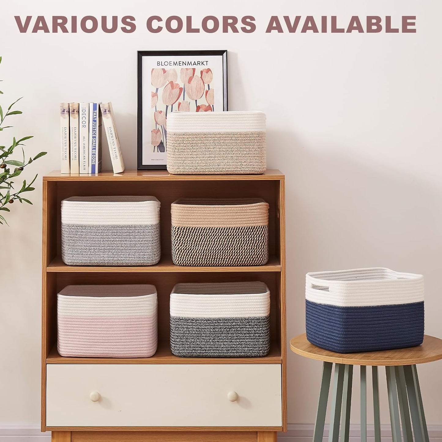 OIAHOMY 4 Pack Storage Baskets for Organizing, Basket for Shelves with Handle, Woven Baskets for