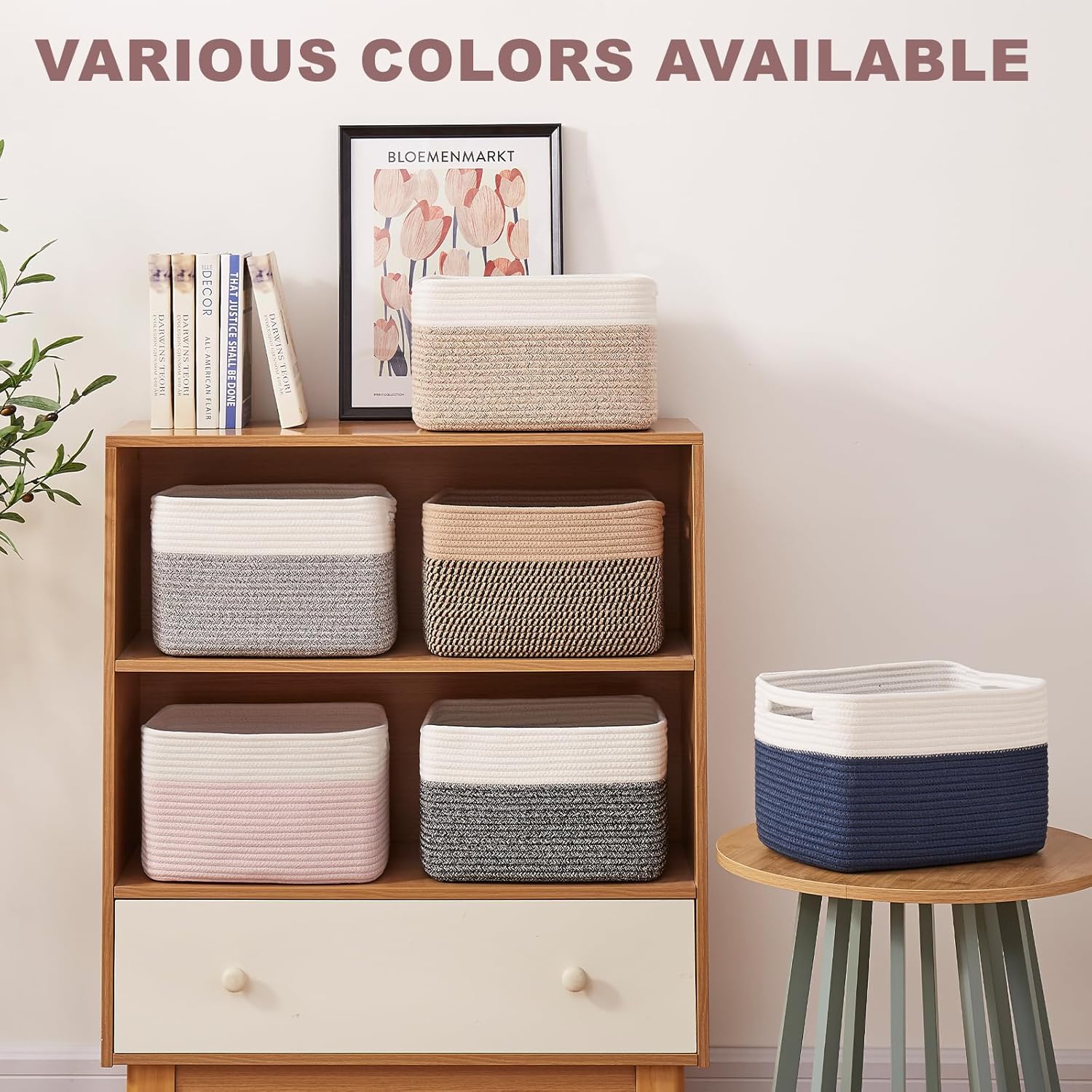 OIAHOMY 4 Pack Storage Baskets for Organizing, Basket for Shelves with Handle, Woven Baskets for
