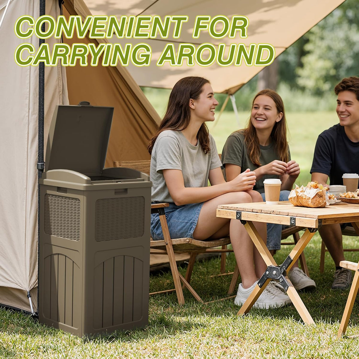Greesum 33 Gallon Resin Outdoor Trash Can with Lid, Waterproof Resin Garbage Bin for Hideaway