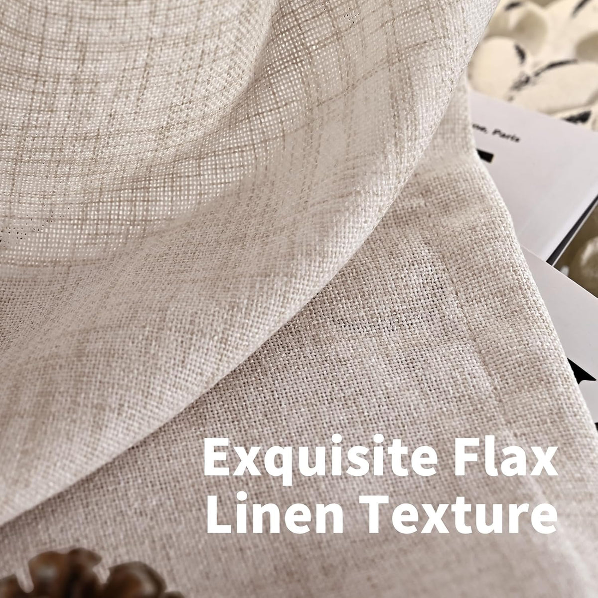 YoungsTex Short Natural Linen Curtains 45 Inch Length 2 Panels Pinch Pleated Light Filtering