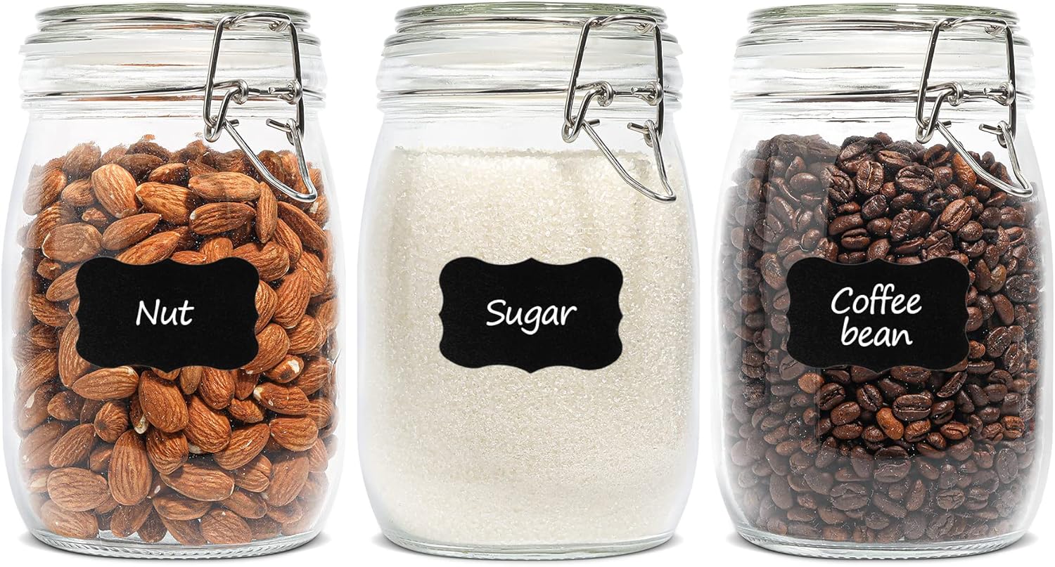 ComSaf Airtight Glass Canister Set of 3 with Lids 34oz Food Storage Jar Round - Storage Container