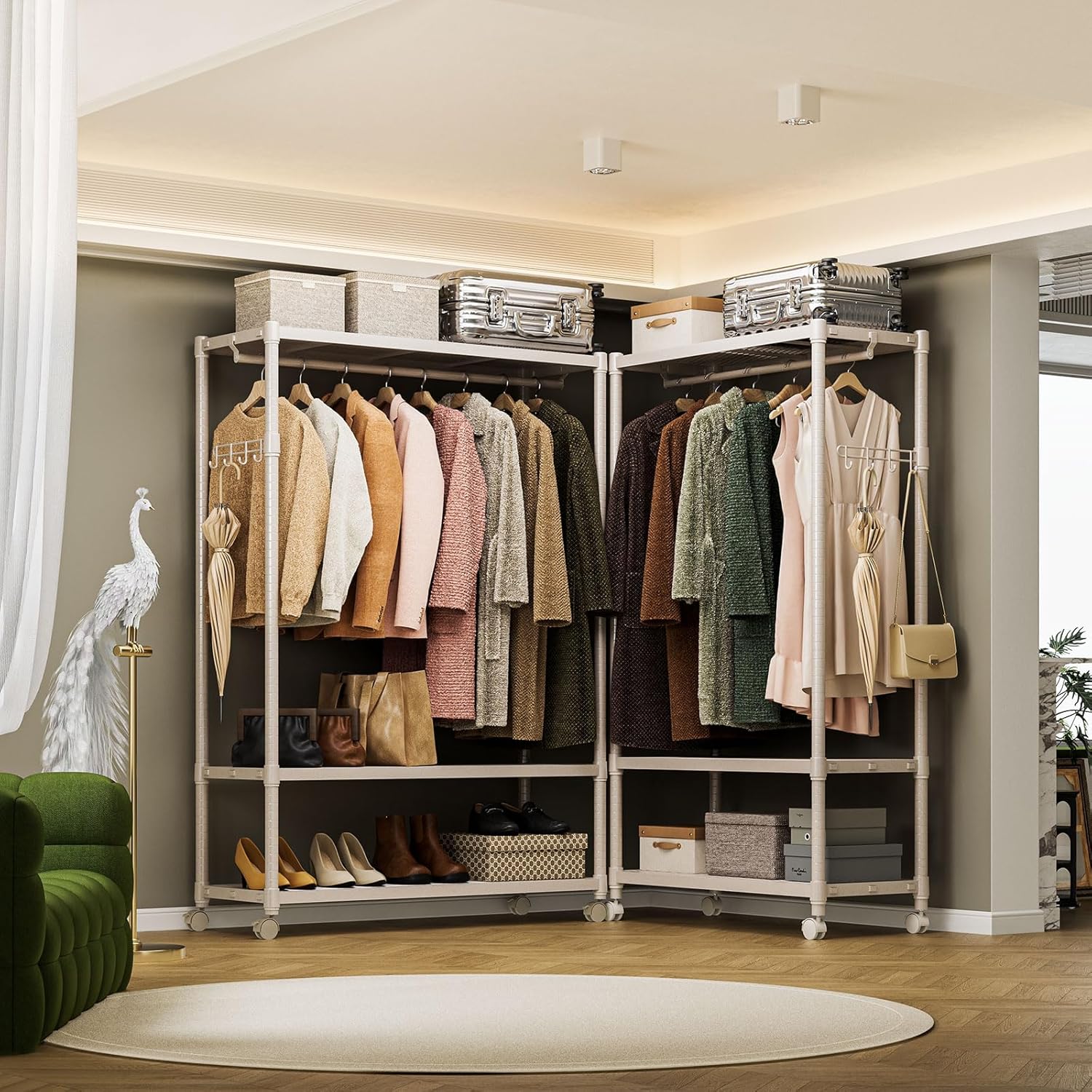IZEUK Heavy Duty Rolling Garment Rack Wire Clothes Rack for Hanging Clothes, Metal Freestanding