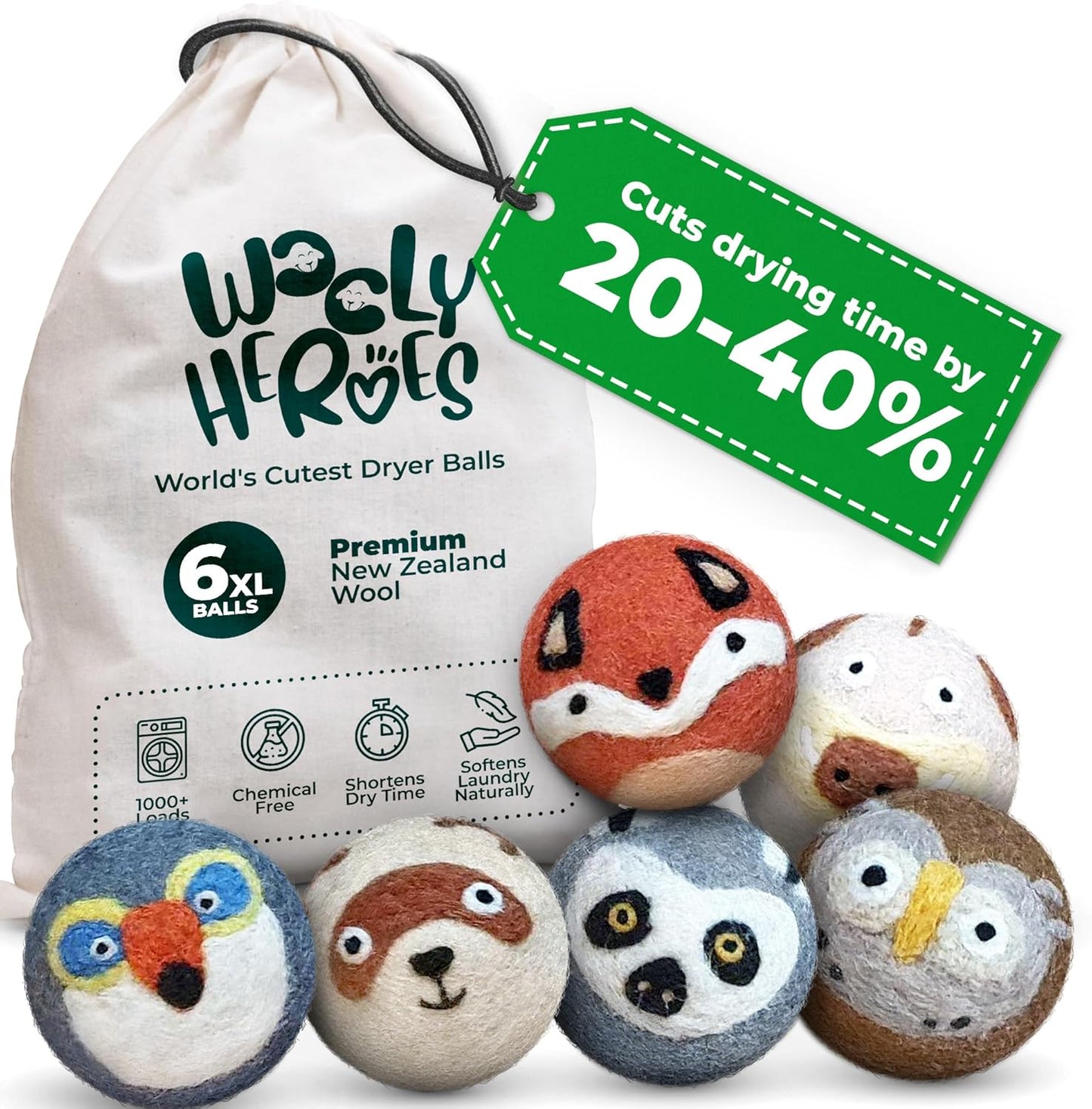 No More Dryer Sheets! Reusable Wool Dryer Balls XL 6-Pack - Reduces Static, Cuts Dry Time, &