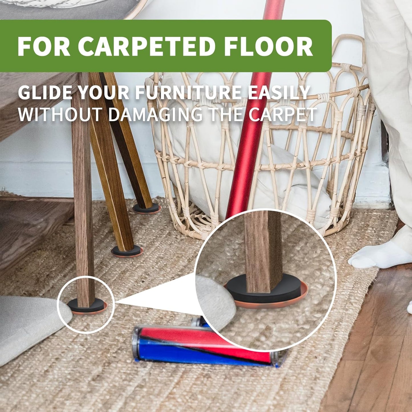 Furniture Sliders for Carpet 8 PCS - 2 1/2 inch Furniture Moving Slider Chair Legs Floors