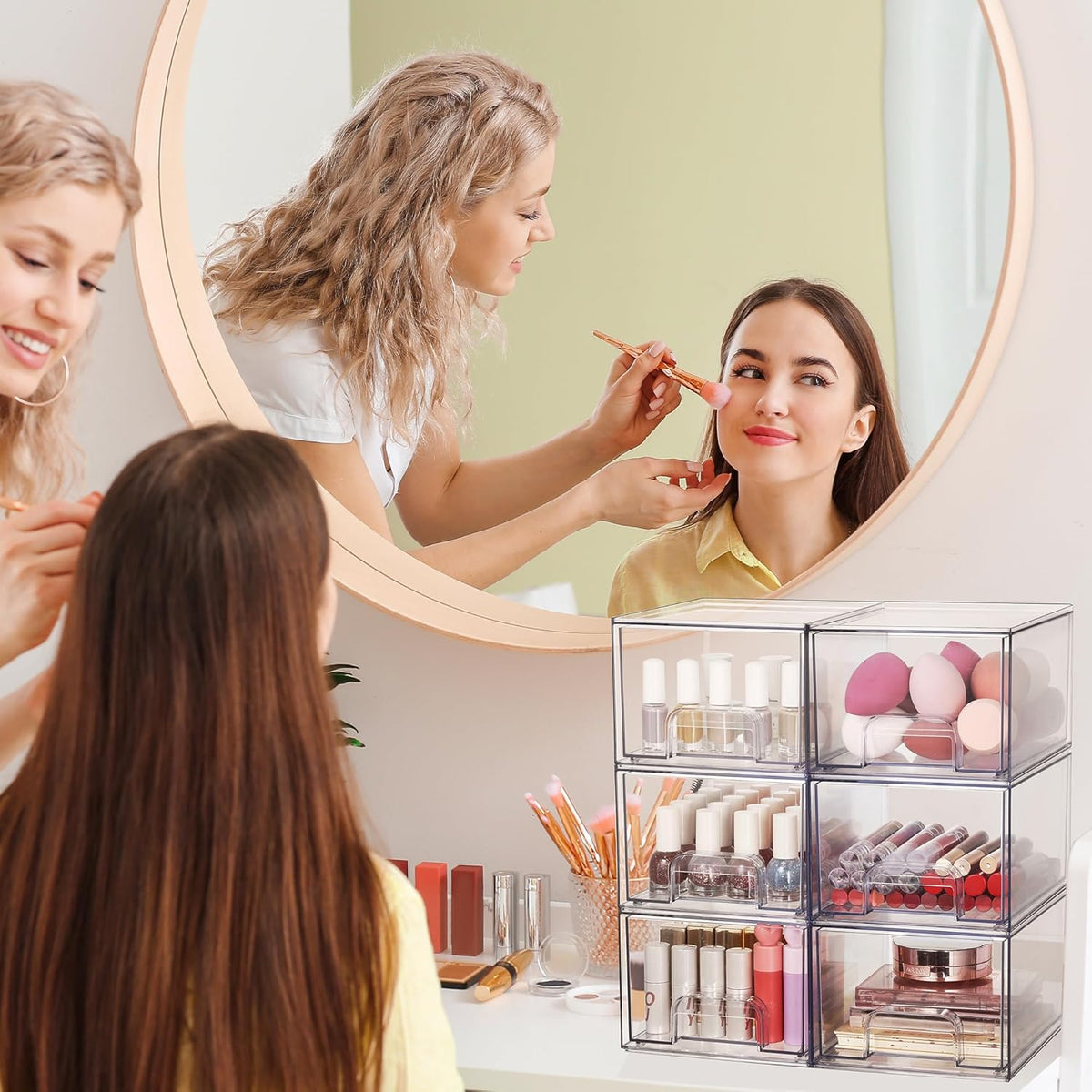 Vtopmart 12 Pack Clear Small Stackable Storage Drawers,Acrylic Bathroom Makeup Organizer,Plastic