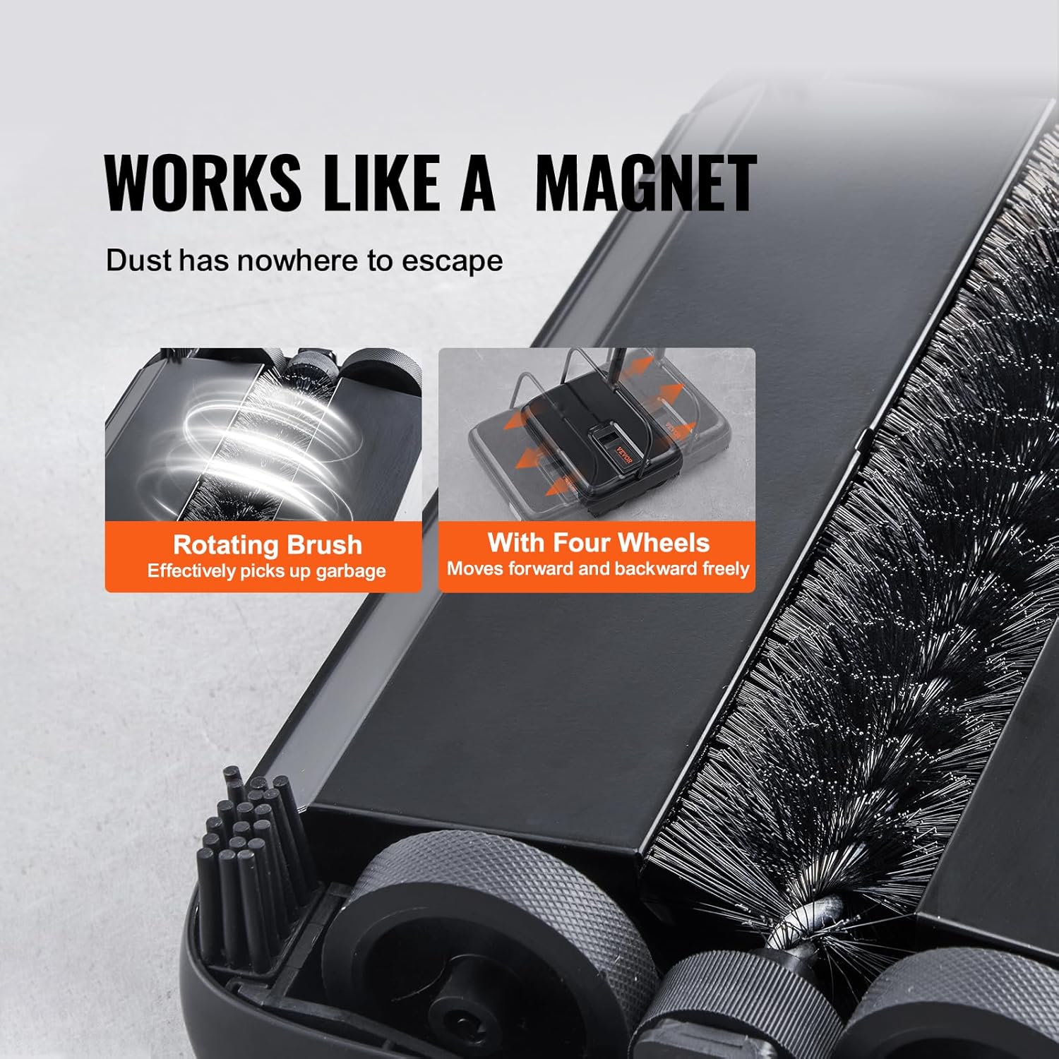 VEVOR Carpet Sweeper Manual, Floor Sweeper with 300 ml Dustbin Capacity Easy to Empty, for Home