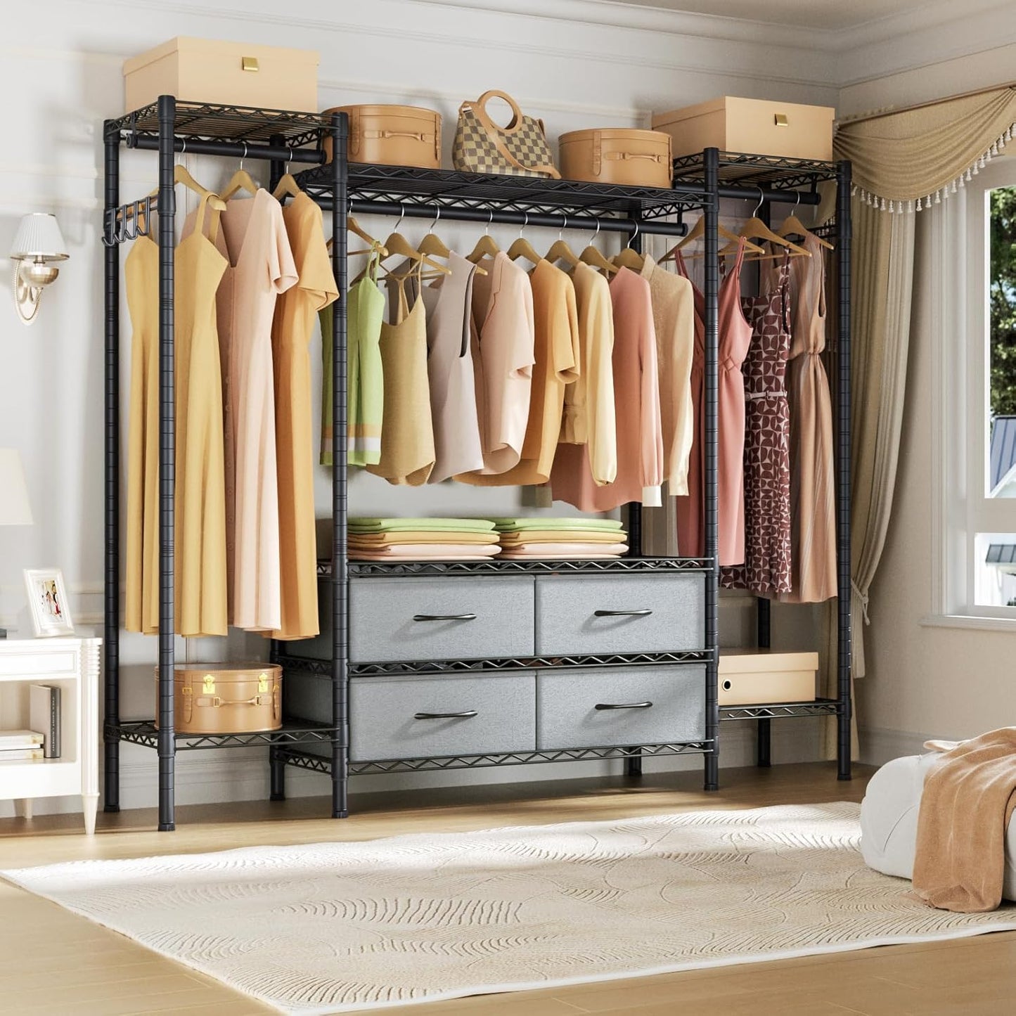 Large Garment Rack Heavy Duty Clothes Rack,Freestanding Closet Portable Clothing Rack with 8