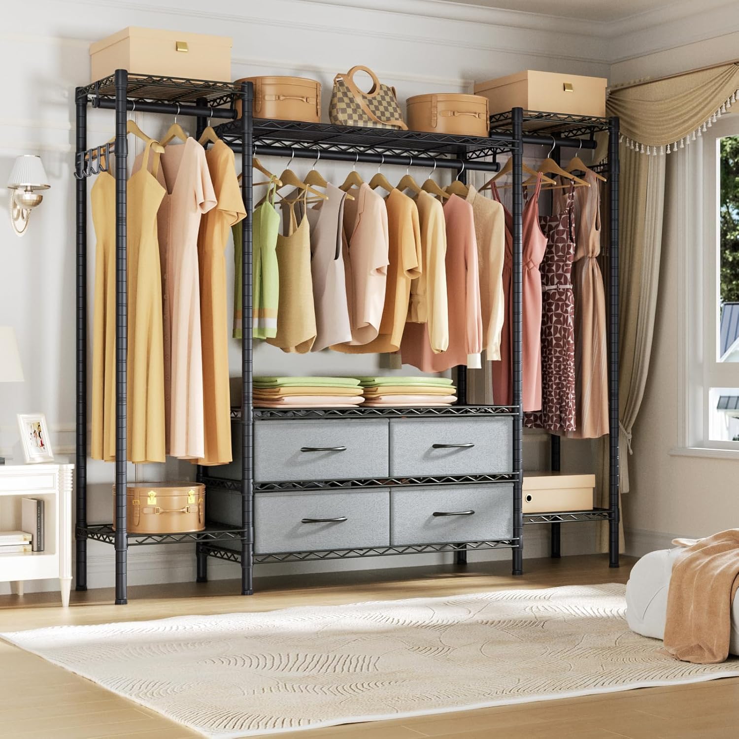 Large Garment Rack Heavy Duty Clothes Rack,Freestanding Closet Portable Clothing Rack with 8