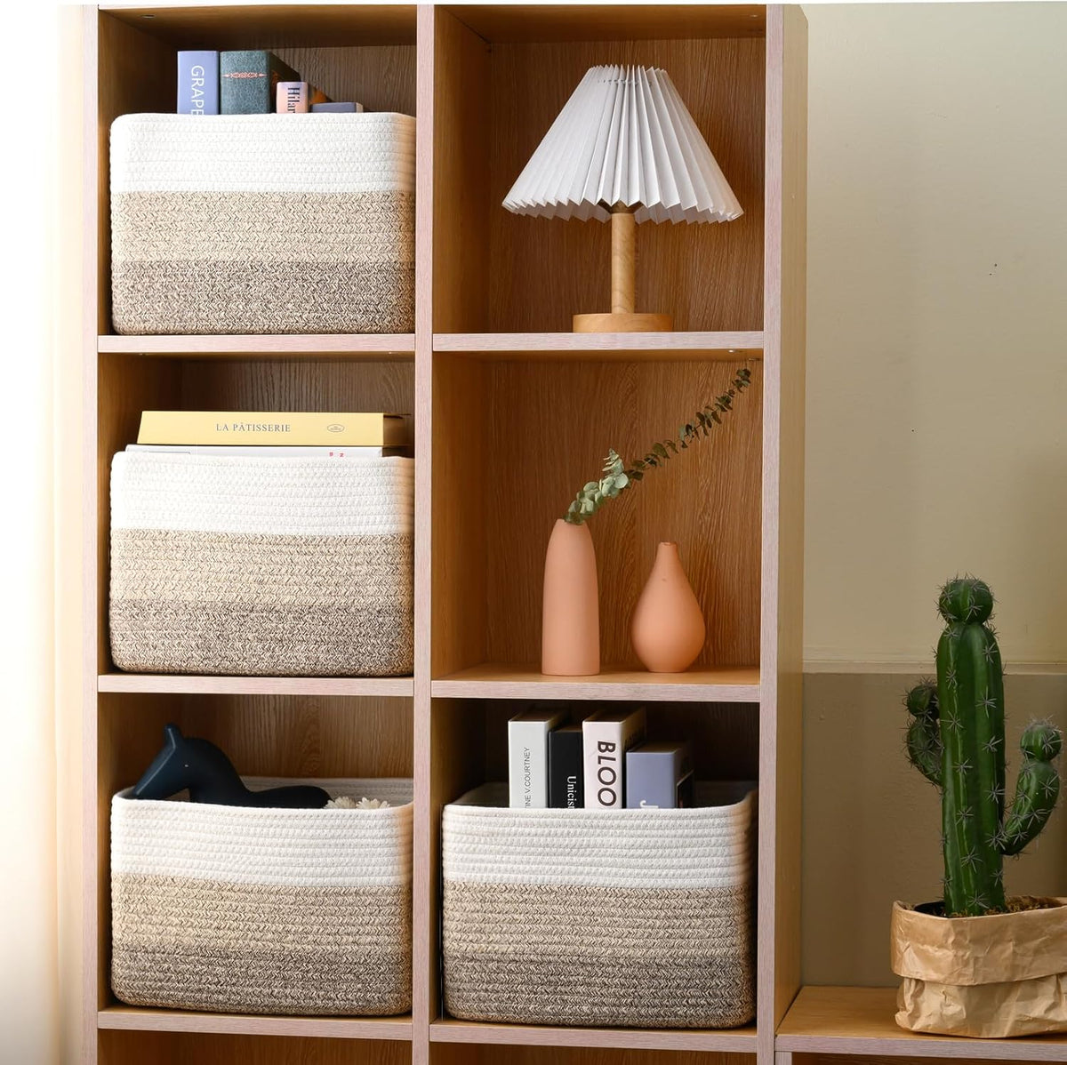 Small Storage Baskets for Organizing Shelves, Woven Cotton Rope Basket for Storage, Cute