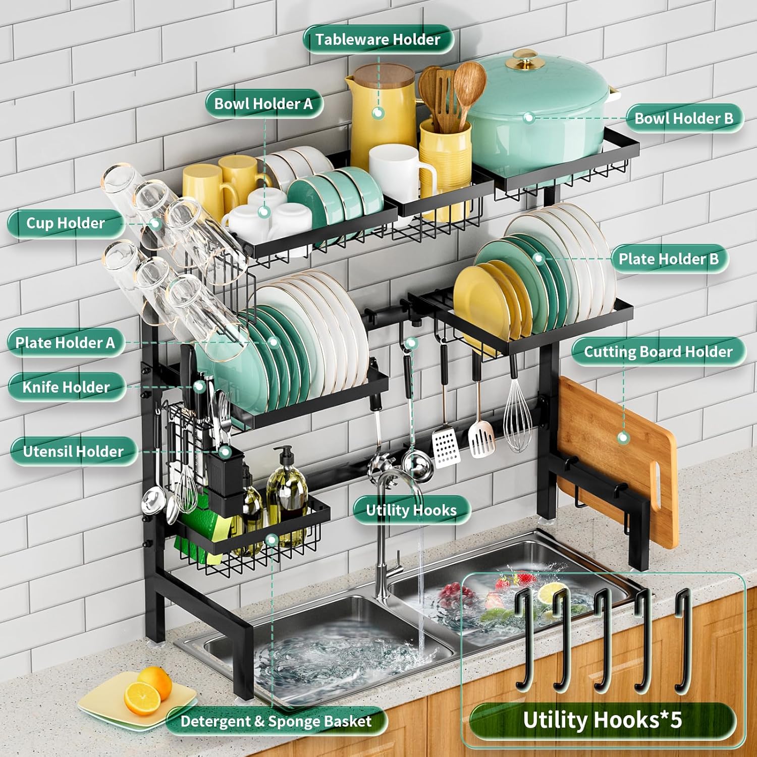 Over The Sink Dish Drying Rack,Expandable Length 3-Tier Large Stainless Steel Over The Sink Dish