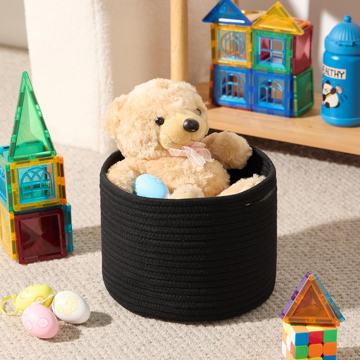 Small Basket for Organizing | Cube Shelf Closet Storage Baskets | 9.7×9.7×7.1” | Woven Rope Gift