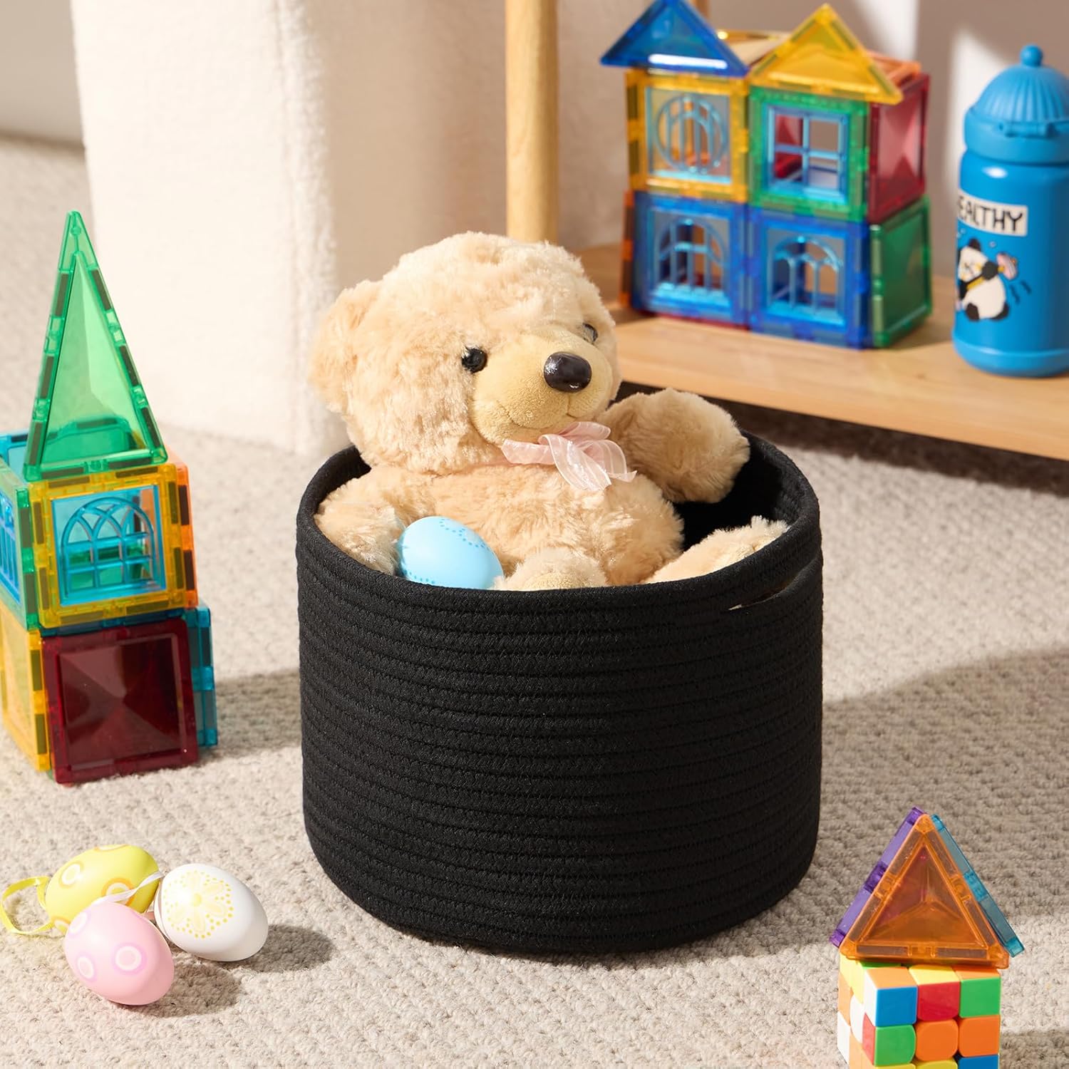 Small Basket for Organizing | Cube Shelf Closet Storage Baskets | 9.7×9.7×7.1” | Woven Rope Gift