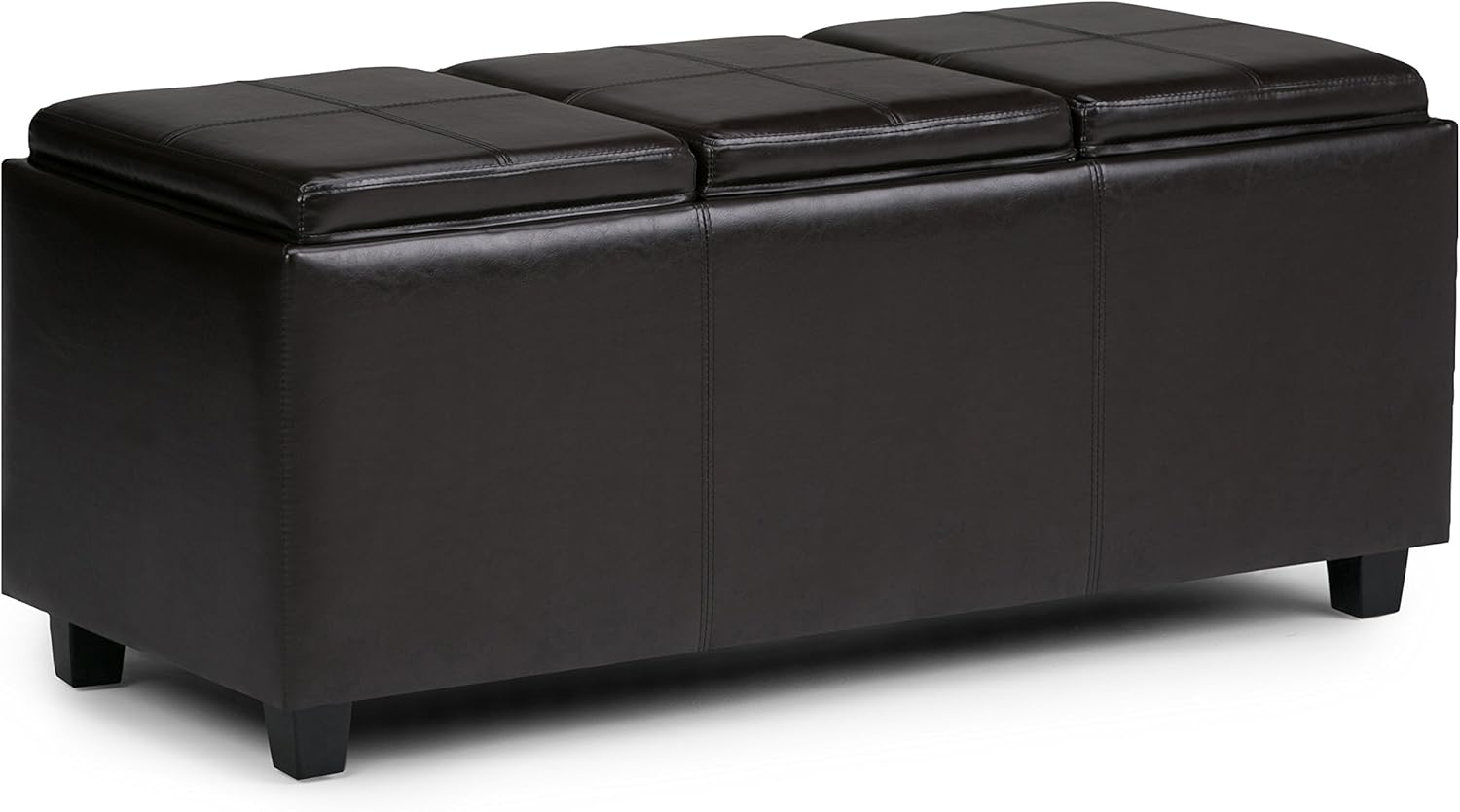 SIMPLIHOME Avalon 42 inch Wide Contemporary Rectangle Storage Ottoman in Tanners Brown Vegan Faux