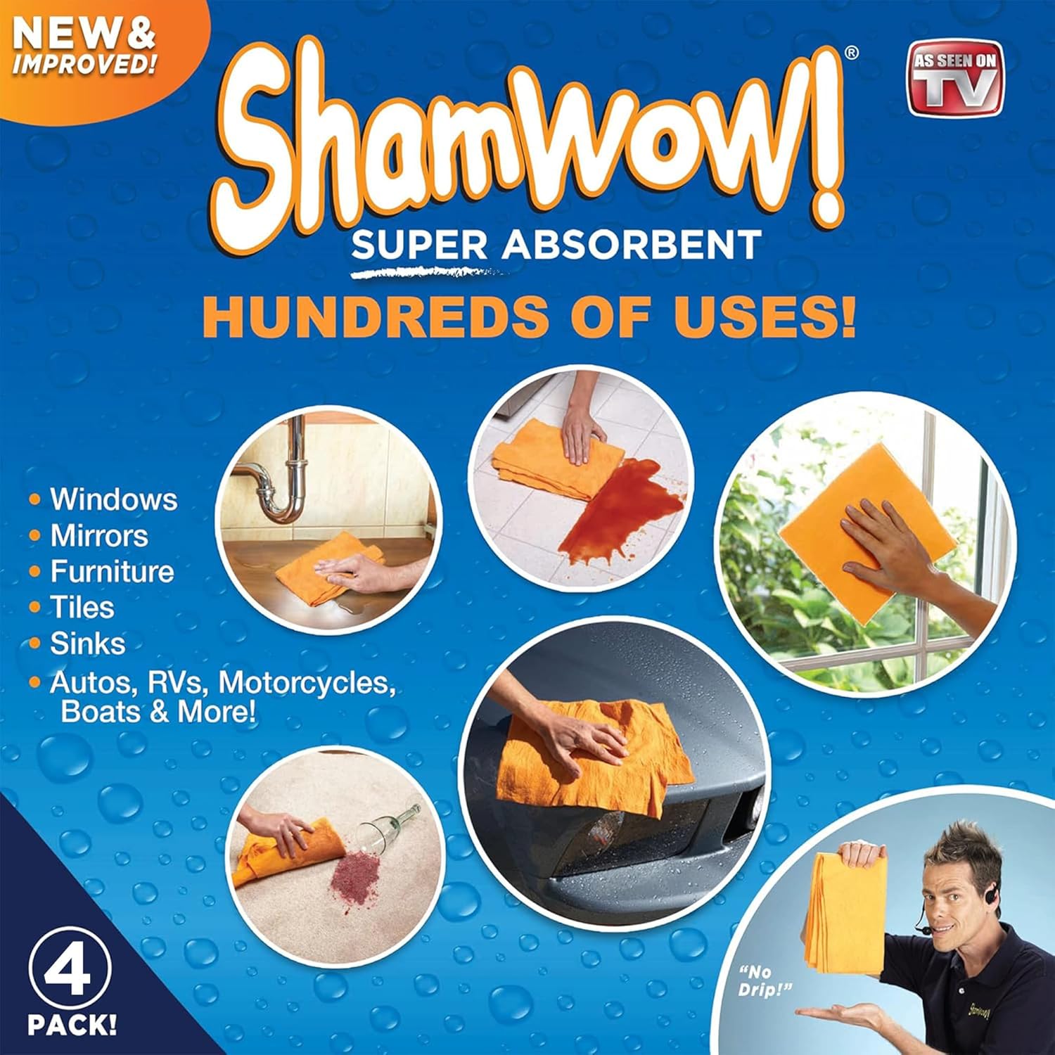ShamWow Original Super Absorbent Multi-Purpose Cleaning Shammy Chamois Towel Cloth - Holds 10X its
