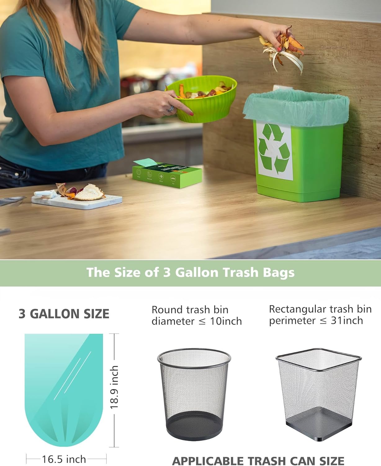 Compost Bags 3 Gallon 125 Packs,AYOTEE Compostable Trash Bags 3 Gallon, Small Biodegradable Trash