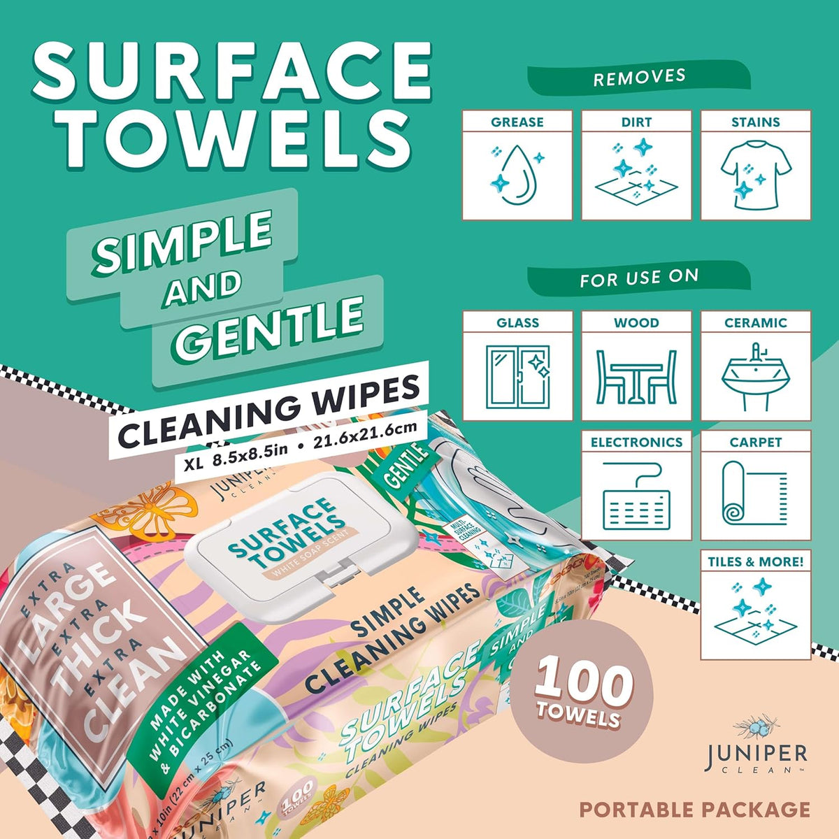 3 Packs Surface Cleaning Wipes, Thick & Large Dispose, All-Purpose Cleaner for Bathroom, Kitchen