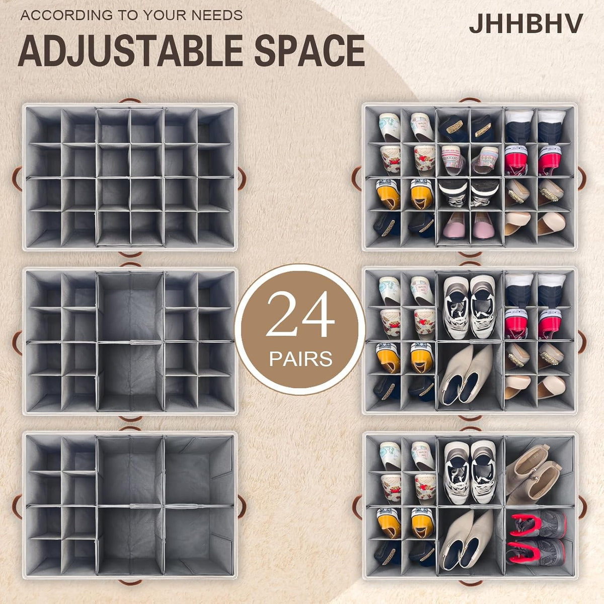 1 Pack Shoe Organizer for Closet, Adjustable Shoe Box Storage Containers, Large Foldable Shoe Bins