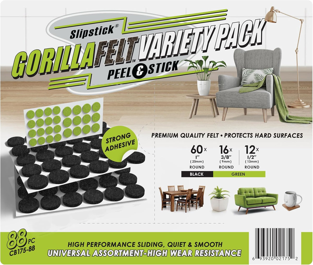 Slipstick Gorilla Felt 1 Inch Furniture Pads (88 Piece Combo) Premium Furniture Pads & Chair Leg