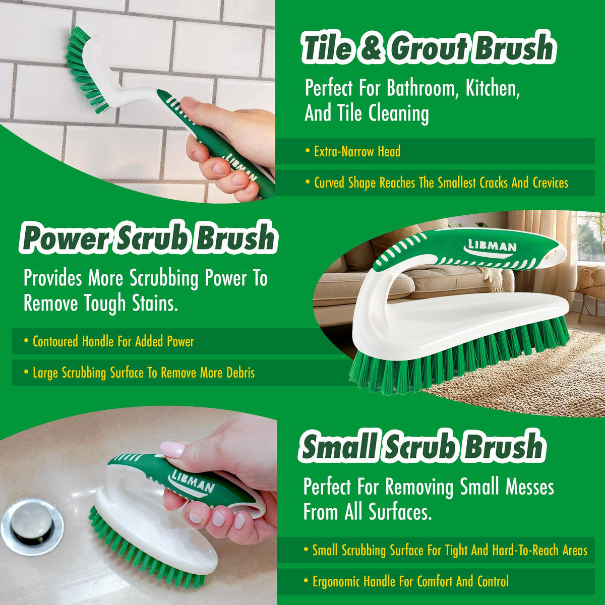 Libman Scrub Brush Kit, 3 Different Brushes Included – view 3