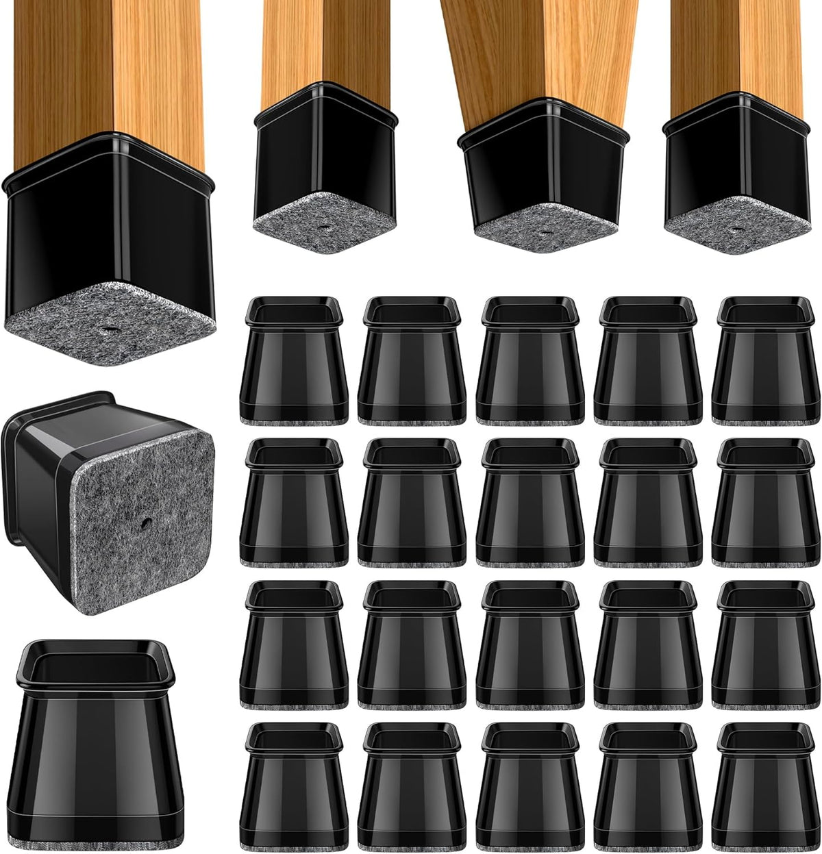BUMACO Chair Leg Floor Protectors Square Chair Leg Protectors for Hardwood Floors 20Pcs Silicone