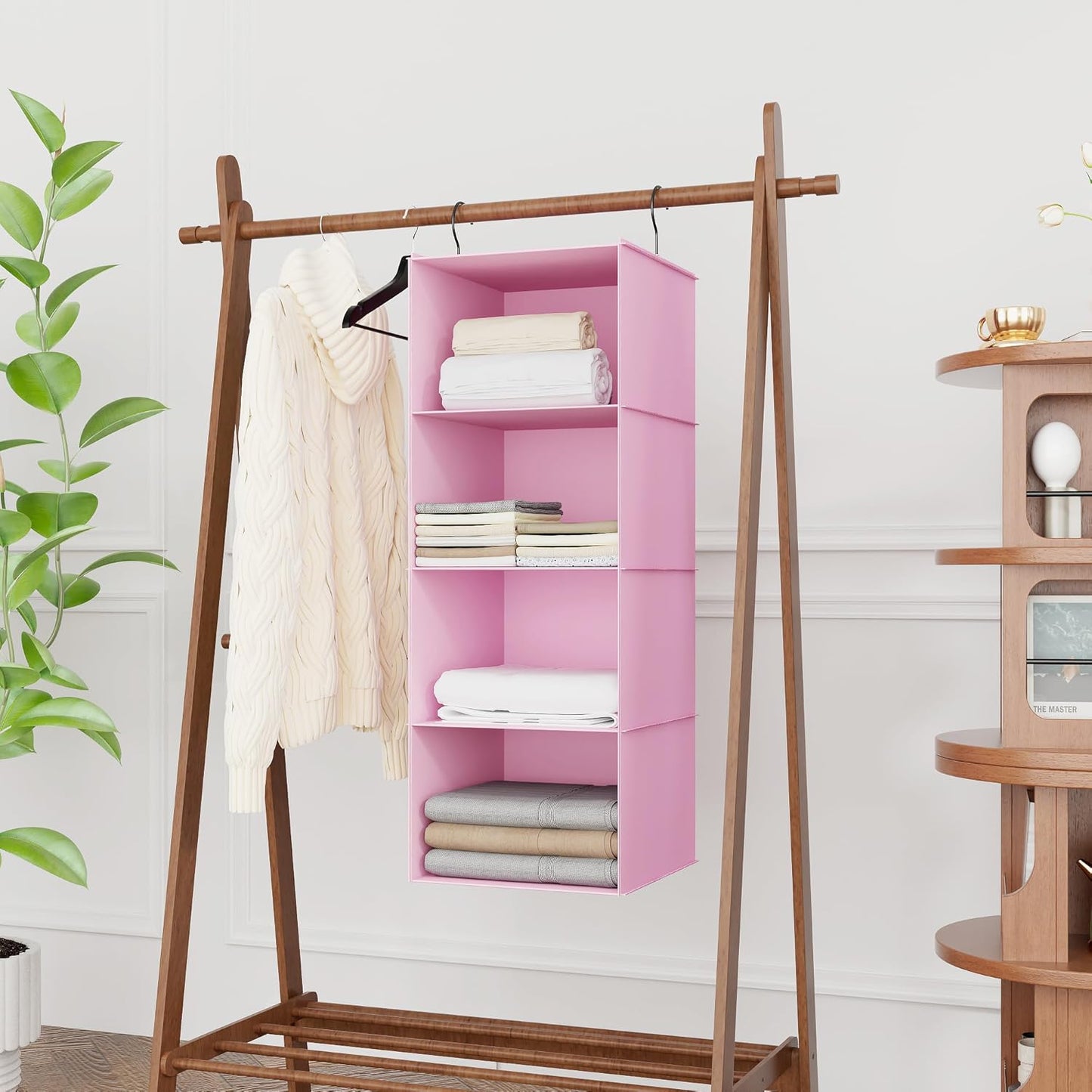 Hanging Closet Organizer, Easy Mount Foldable 4-Shelf Hanging Closet Wardrobe Storage Shelves