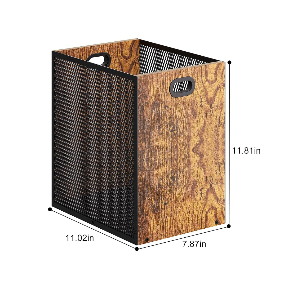 Retro Office Trash Can, Iron and Wood Combination Bedroom Garbage Can, Rectangular Design
