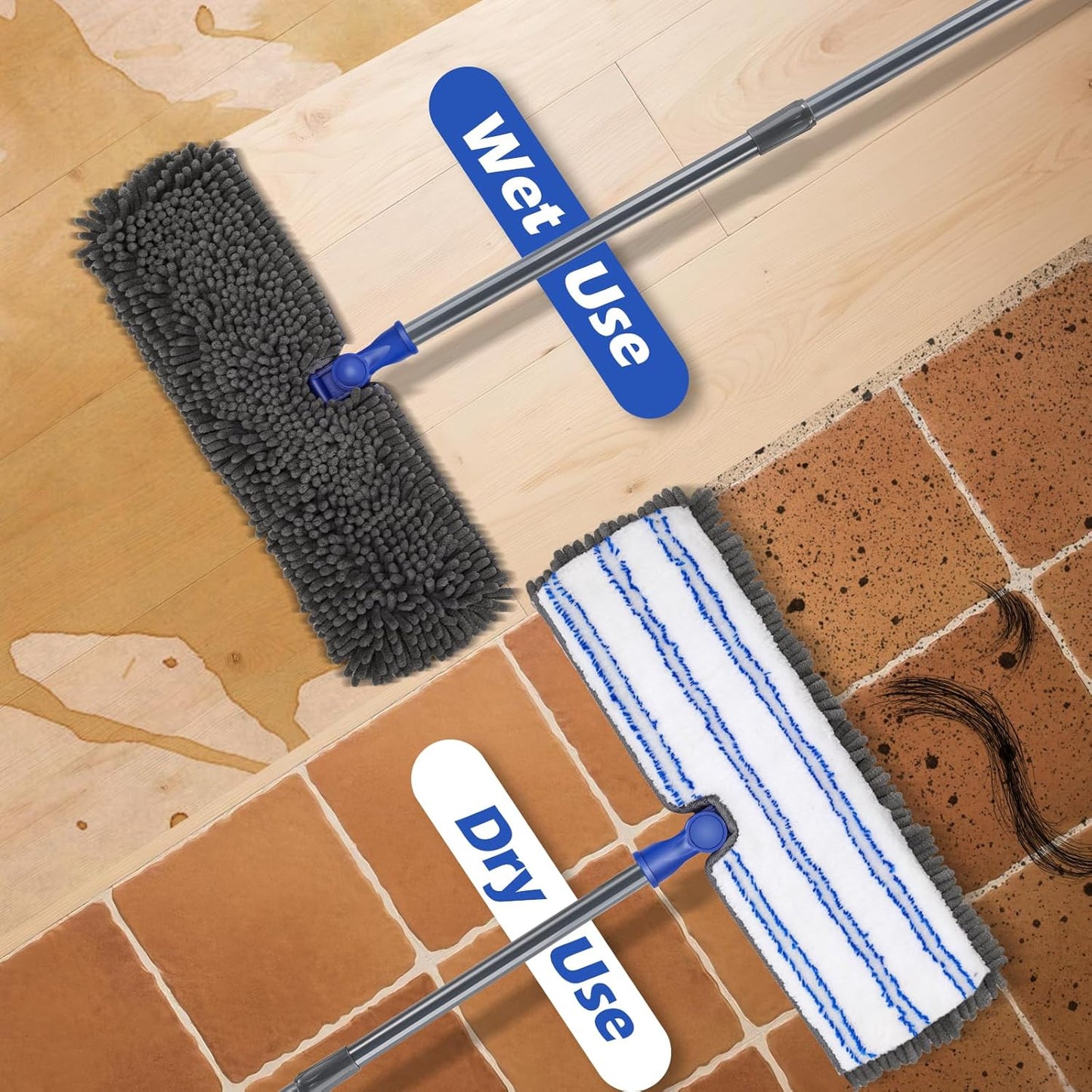 Two Sided Dust Mop Floor Cleaning System, MASTERTOP 360 Microfiber Mop with Stainless Steel