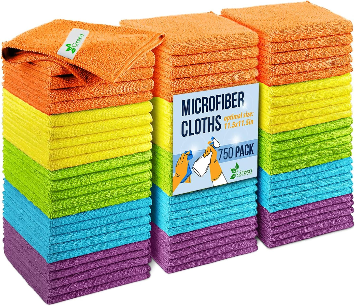 GREEN LIFESTYLE Chamois Cloth, Microfiber Cleaning Cloth 750 Pack, Borderless Towels Cleaning, Car