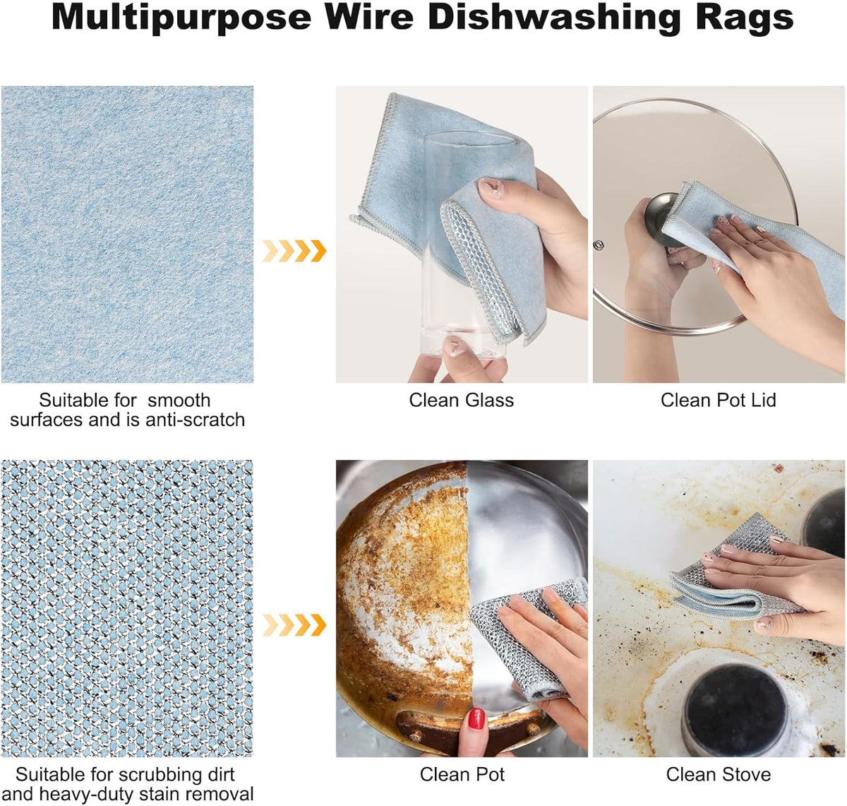 20pcs Non Scratch Wire Dishcloth Multipurpose Wire Dishwashing Rag for Wet and Dry,Metal Scrubbers