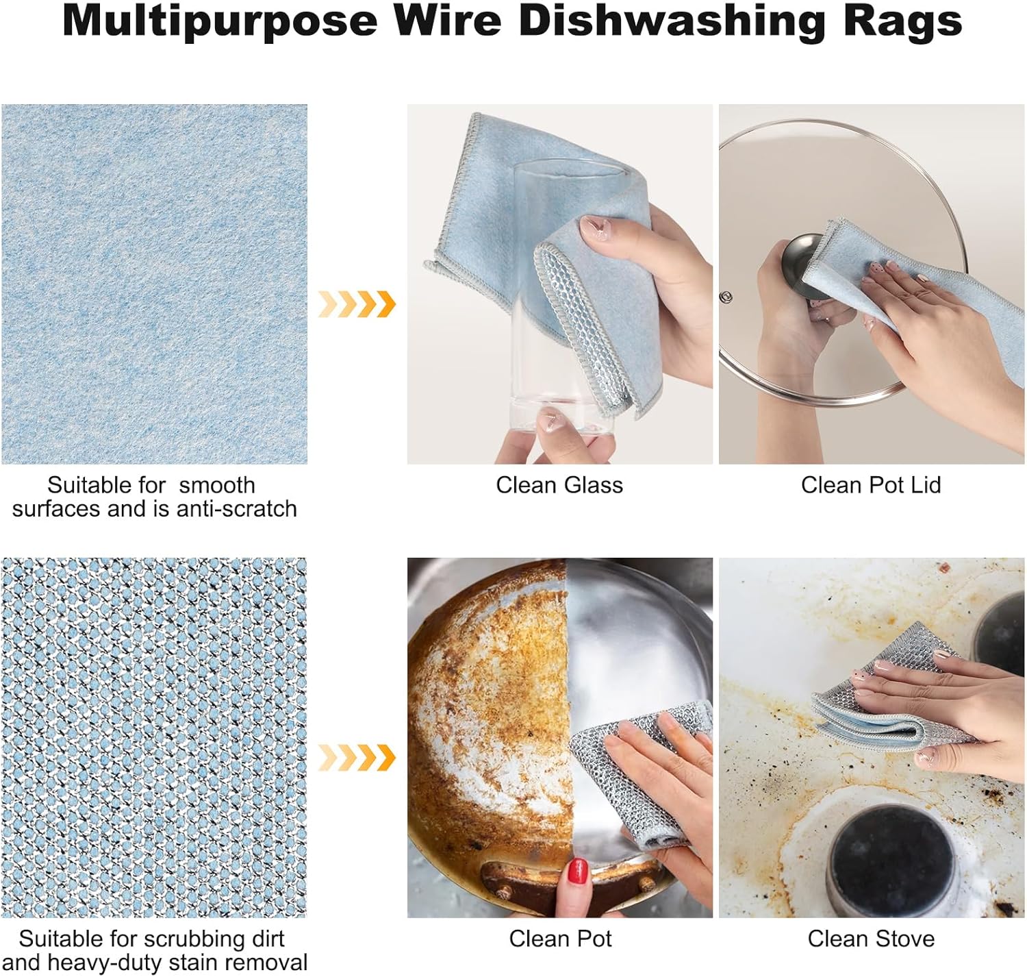 20pcs Non Scratch Wire Dishcloth Multipurpose Wire Dishwashing Rag for Wet and Dry,Metal Scrubbers