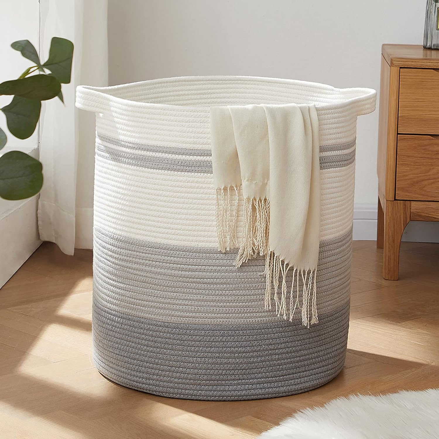 OIAHOMY 80L Laundry Hamper with Handles,Decorative Basket for Living room,Woven Storage Basket for