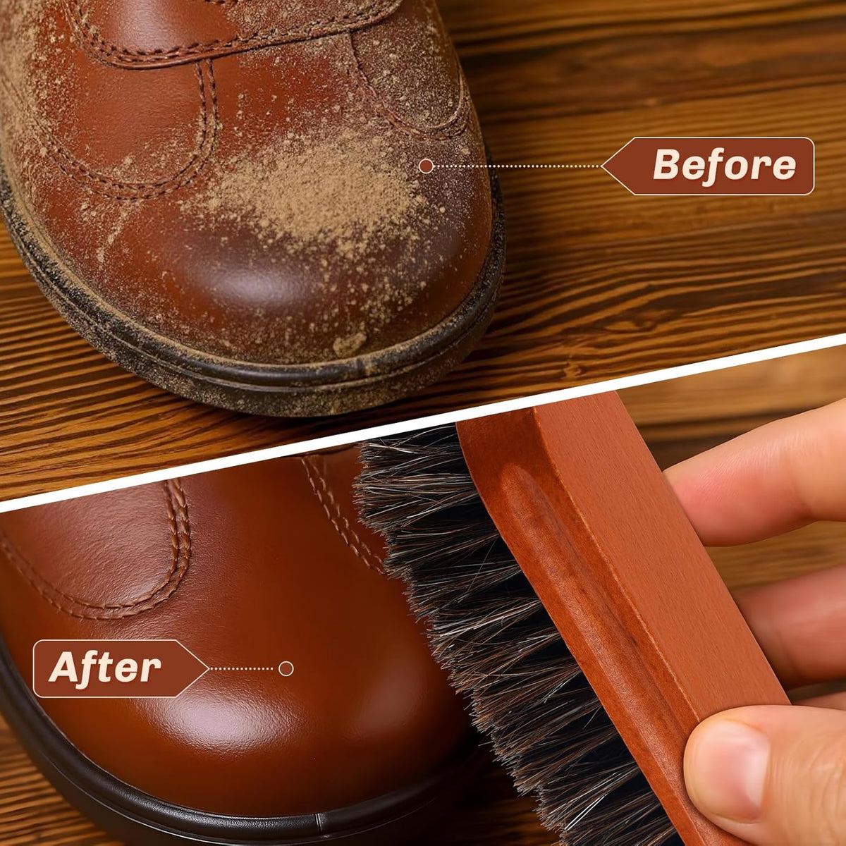4 Pcs Horsehair Shine Shoes Brush Kit Polish Dauber Applicators Cleaning Leather Shoes Boots Care