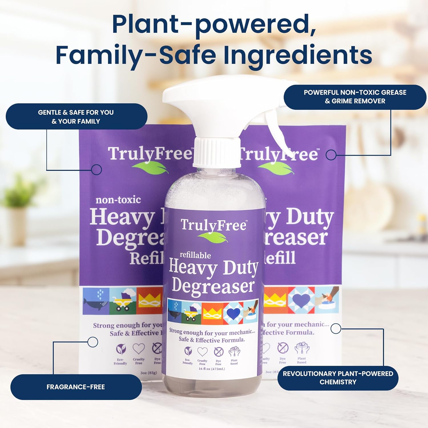 Truly Free Heavy Duty Degreaser- Grease Remover & Grime Cleaner for Kitchen, Automotive & More