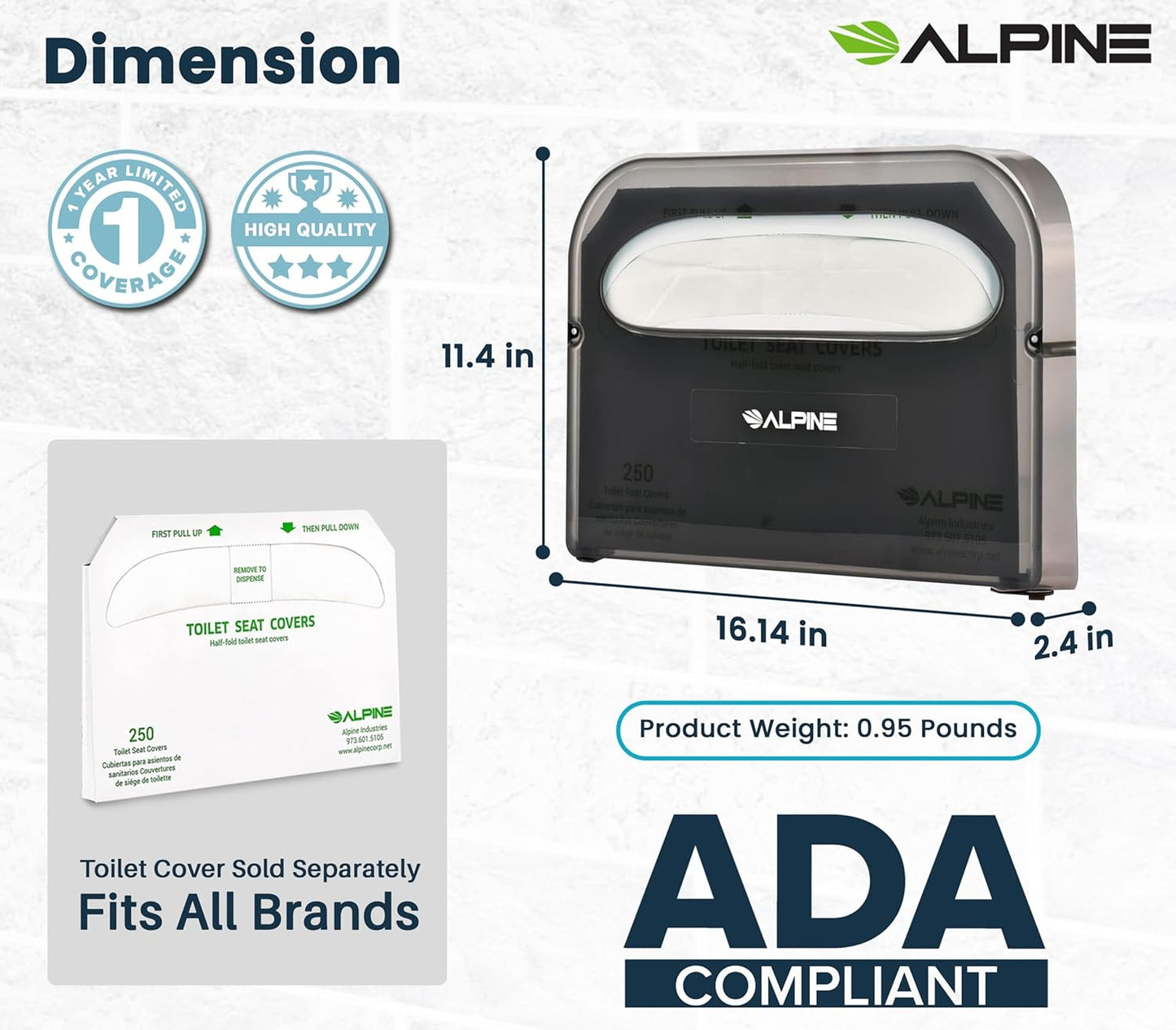 Alpine Toilet Seat Cover Dispenser - 2 Pack Wall Mount Disposable Toilet Seat Cover Holder for