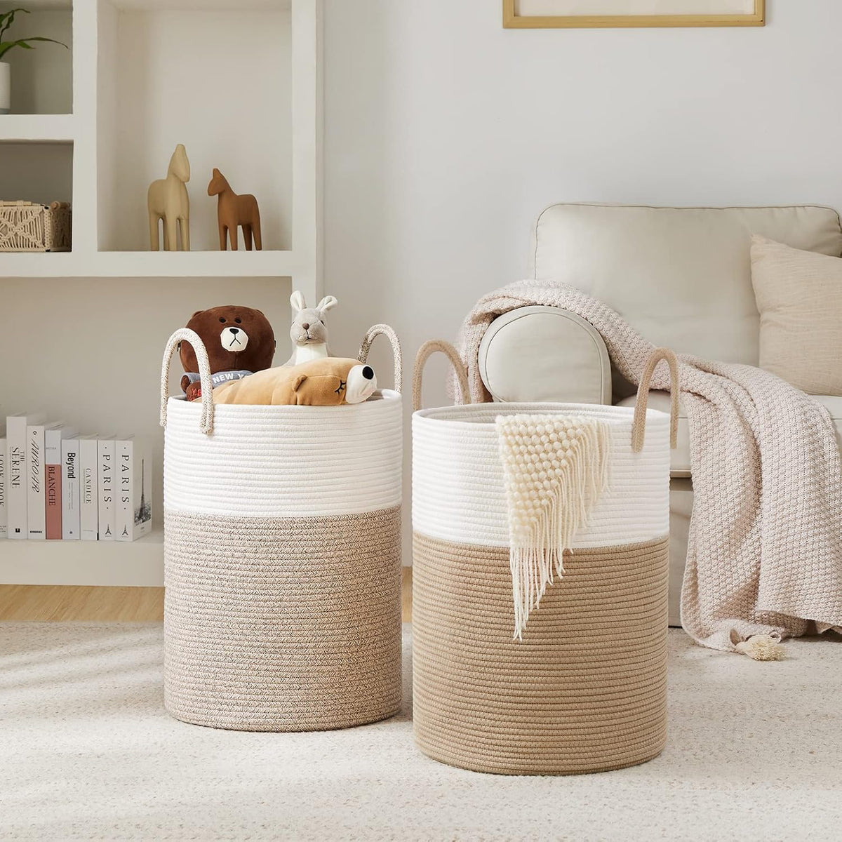 YOUDENOVA Woven Rope Laundry Hamper Basket, 72L Tall Luandry Basket, Baby Nursery Hamper for