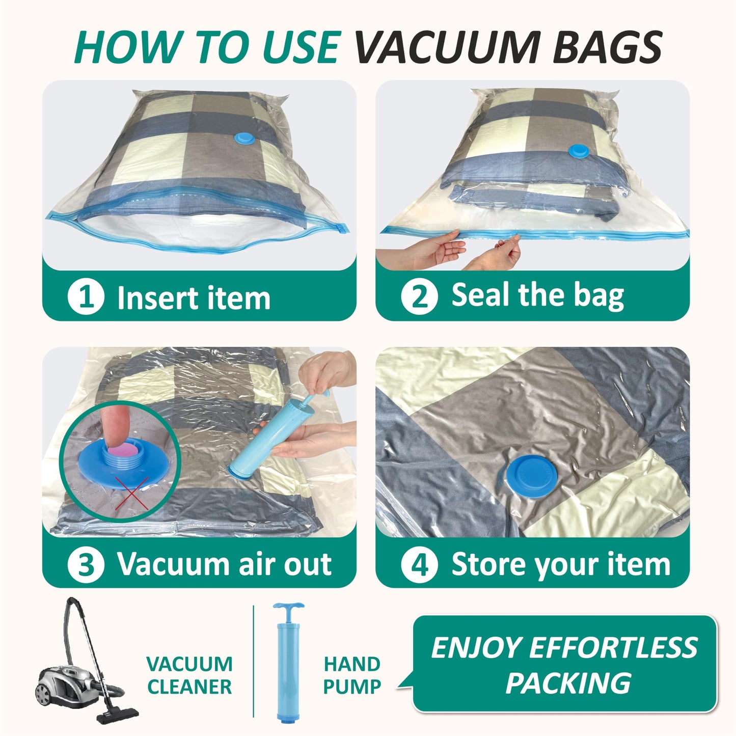 Cozy Essential Vacuum Storage Bags, 80% Compression Vacuum Seal Space Saver Plastic Packaging Bags