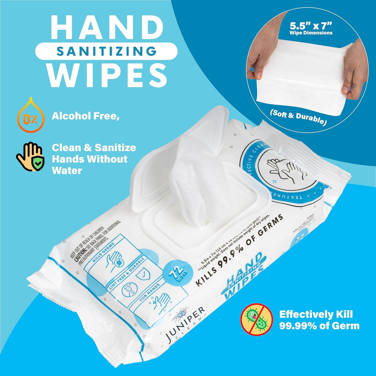 1 Pack Hand Sanitizing Wipes, Alcohol Free 72 Count Disposable Hand Sanitizer Wipes, Fresh Scent