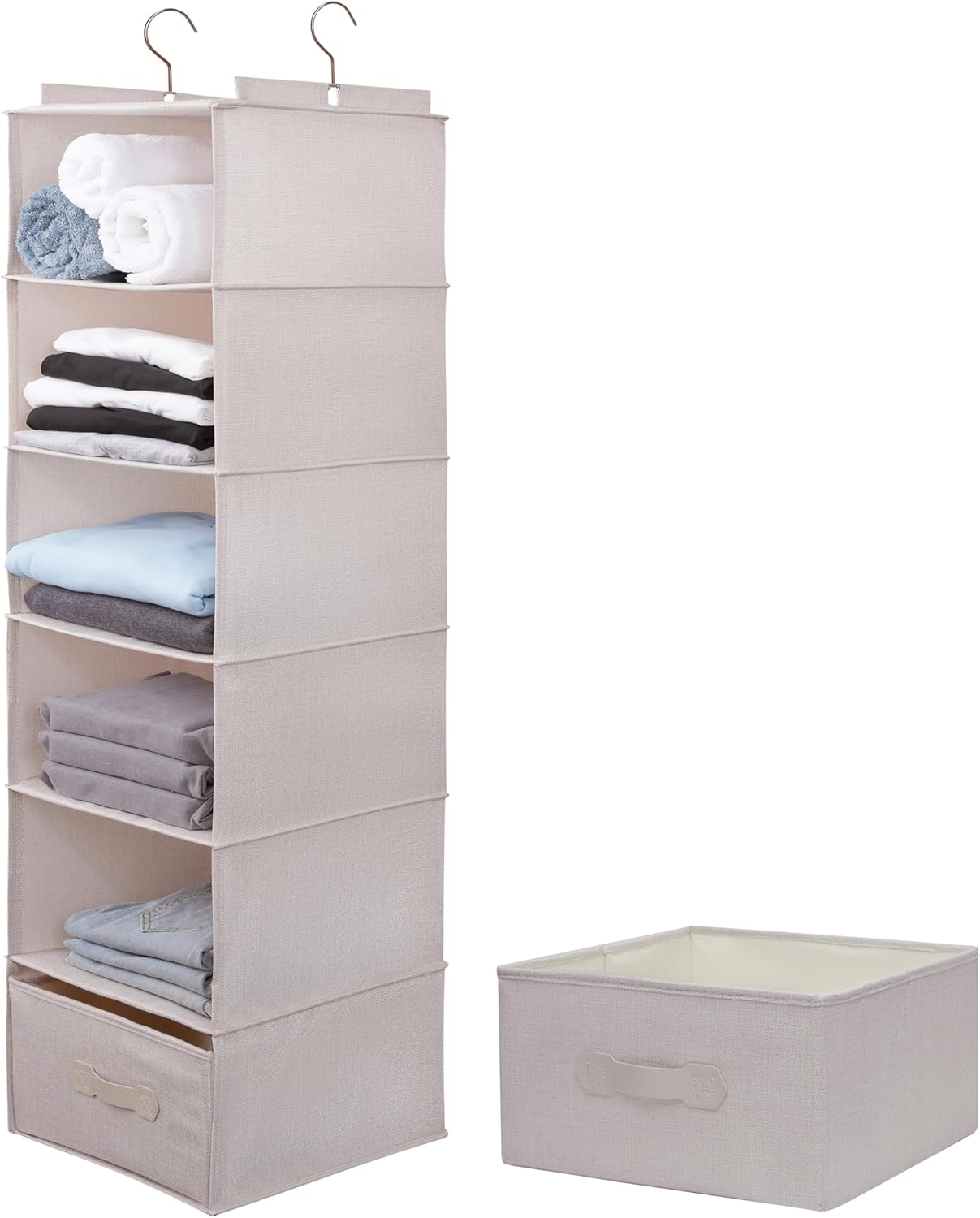 Large Hanging Sweater Organizer for Closet,Collapsible 6-Shelf Hanging Closet Shelves with Drawers