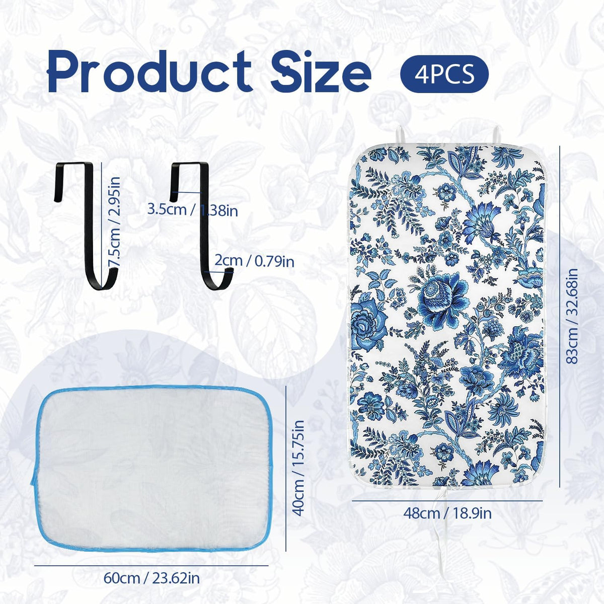 Portable Ironing Mat - 3mm Heat Resistant Padding with 2 Hooks + 1 Insulating Pad for Tabletop or