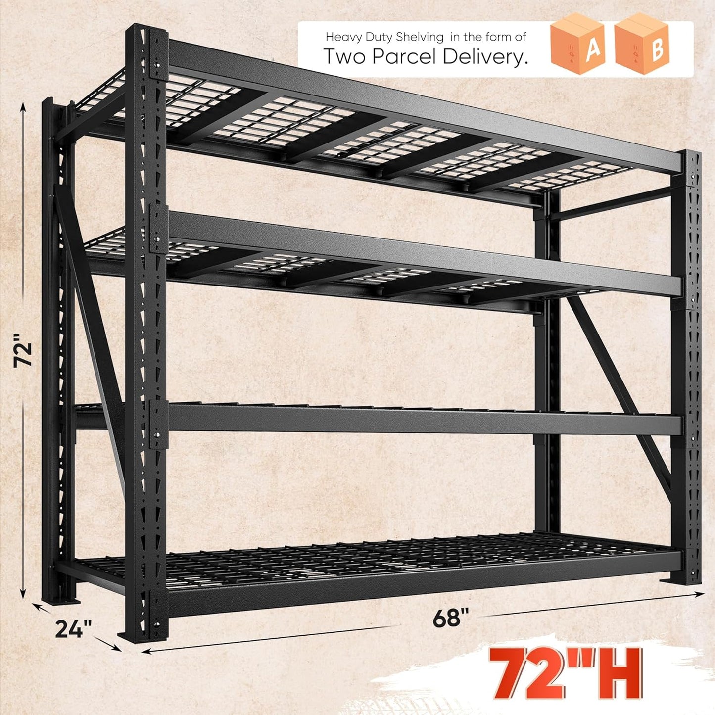 Bepatio 9400LBS Garage Shelving Heavy Duty 67.6W Storage Shelves Adjustable Metal Shelving 4 Tier