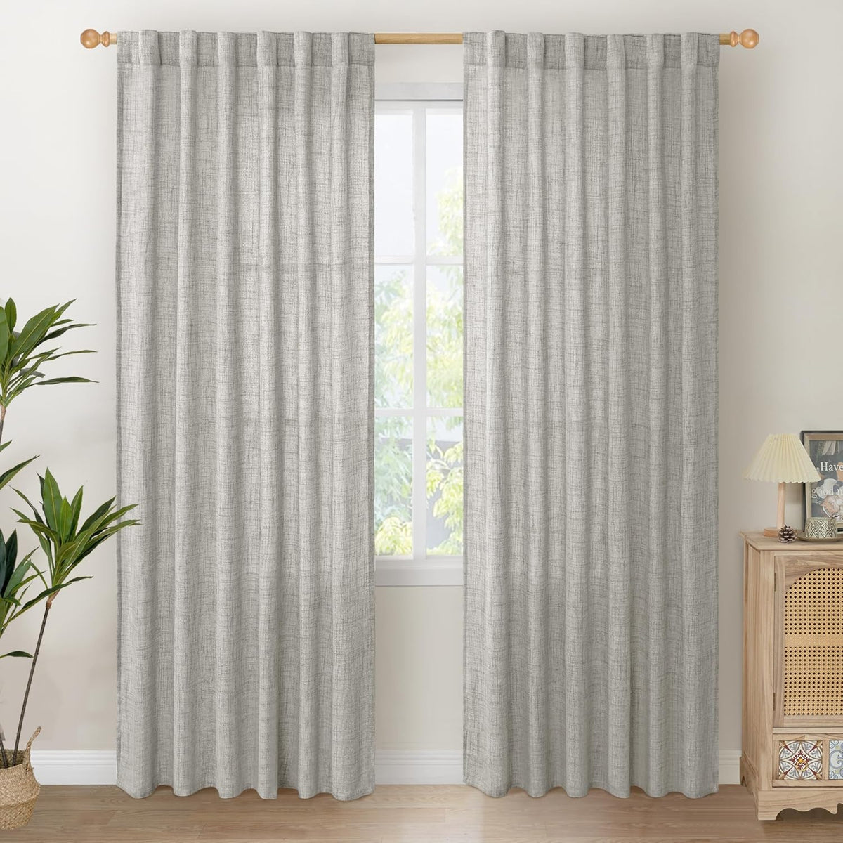 YoungsTex Dark Grey Light Filtering Curtains 84 Inch Length, Linen Drapes Semi Sheer with Rod